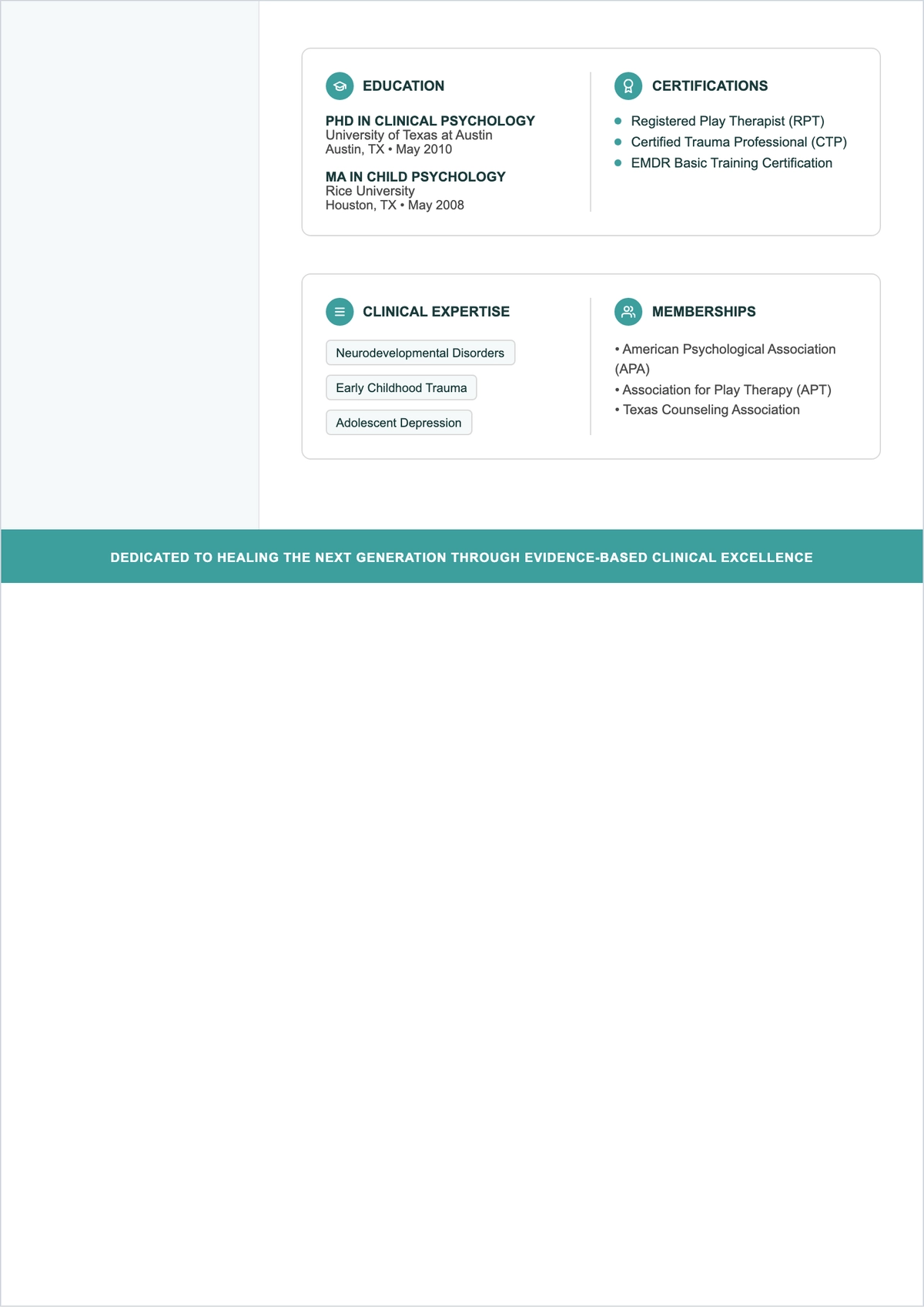Free Simple Child Therapist ATS Resume Template, AI Resume Builder