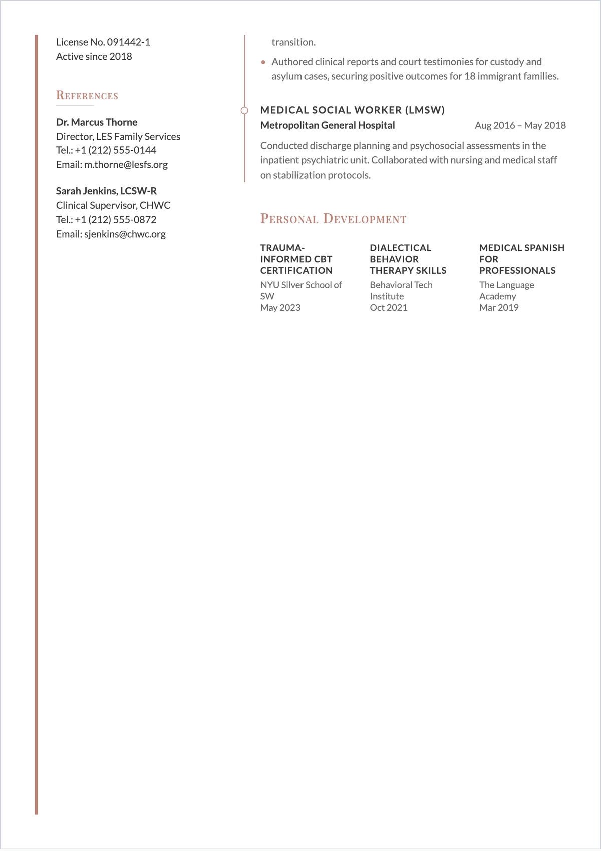 Free Bilingual Therapist ATS Resume Template, AI Resume Builder