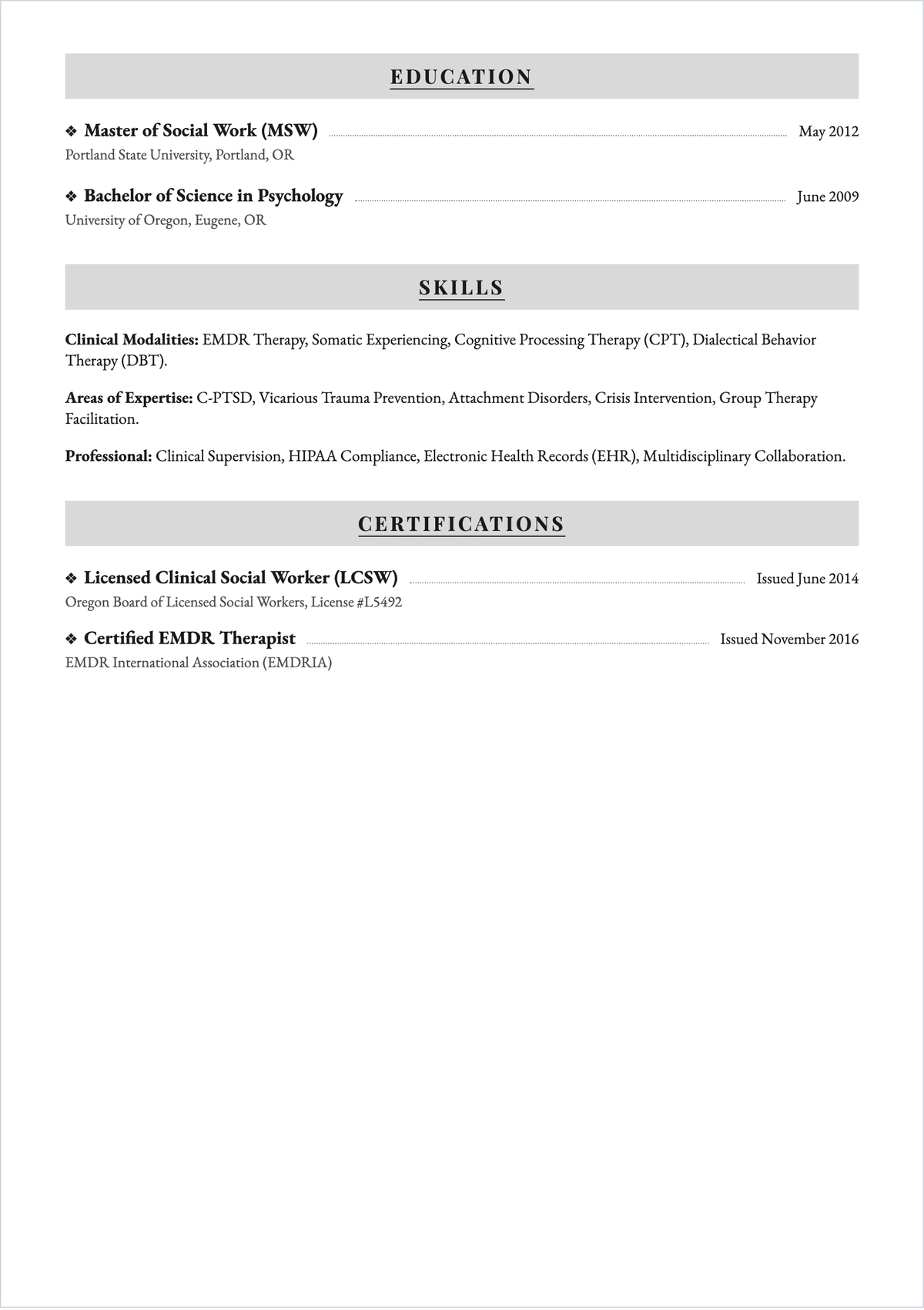 Free Trauma-Informed Therapist ATS Resume Template, AI Resume Builder