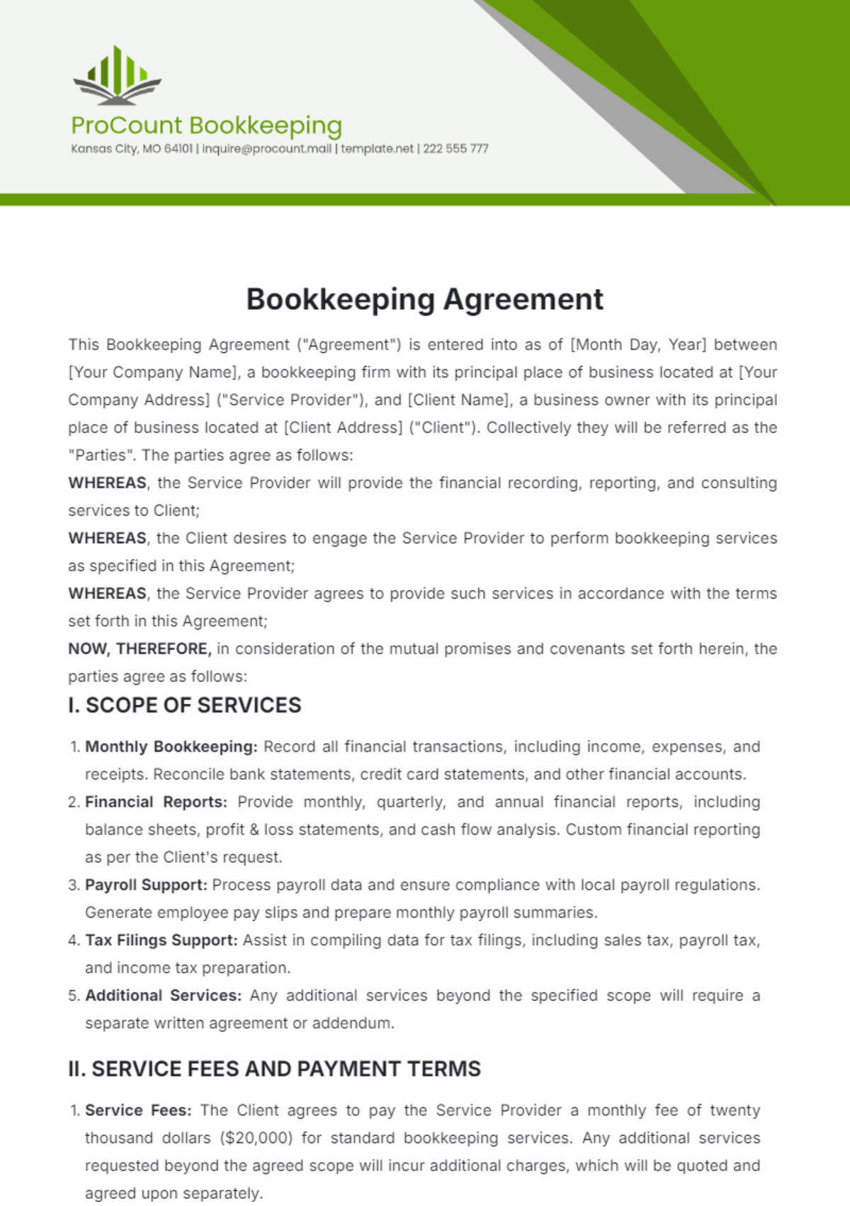 Bookkeeping Agreement Template - Edit Online & Download