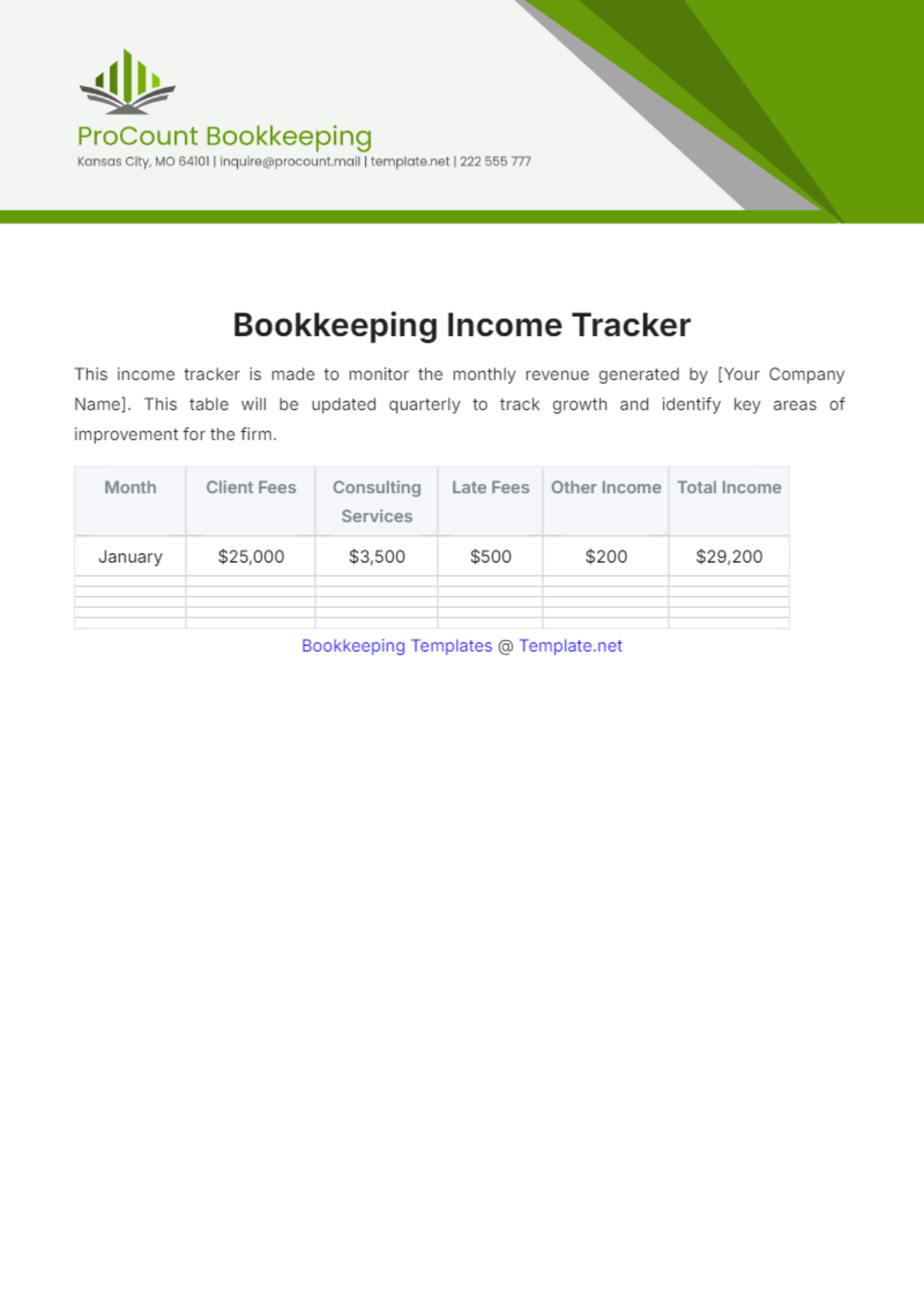 Bookkeeping Income Tracker Template - Edit Online & Download