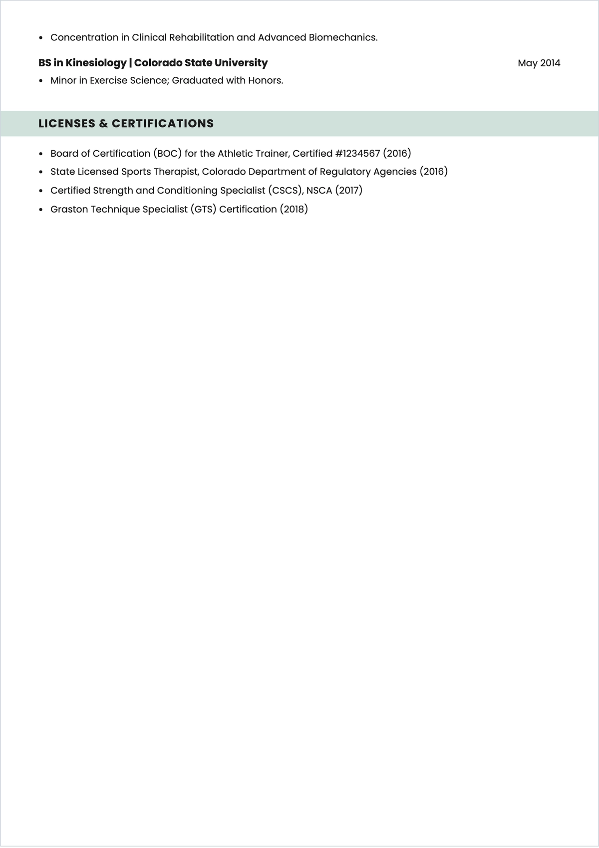 Free Blank Sports Therapist ATS Resume Template, AI Resume Builder