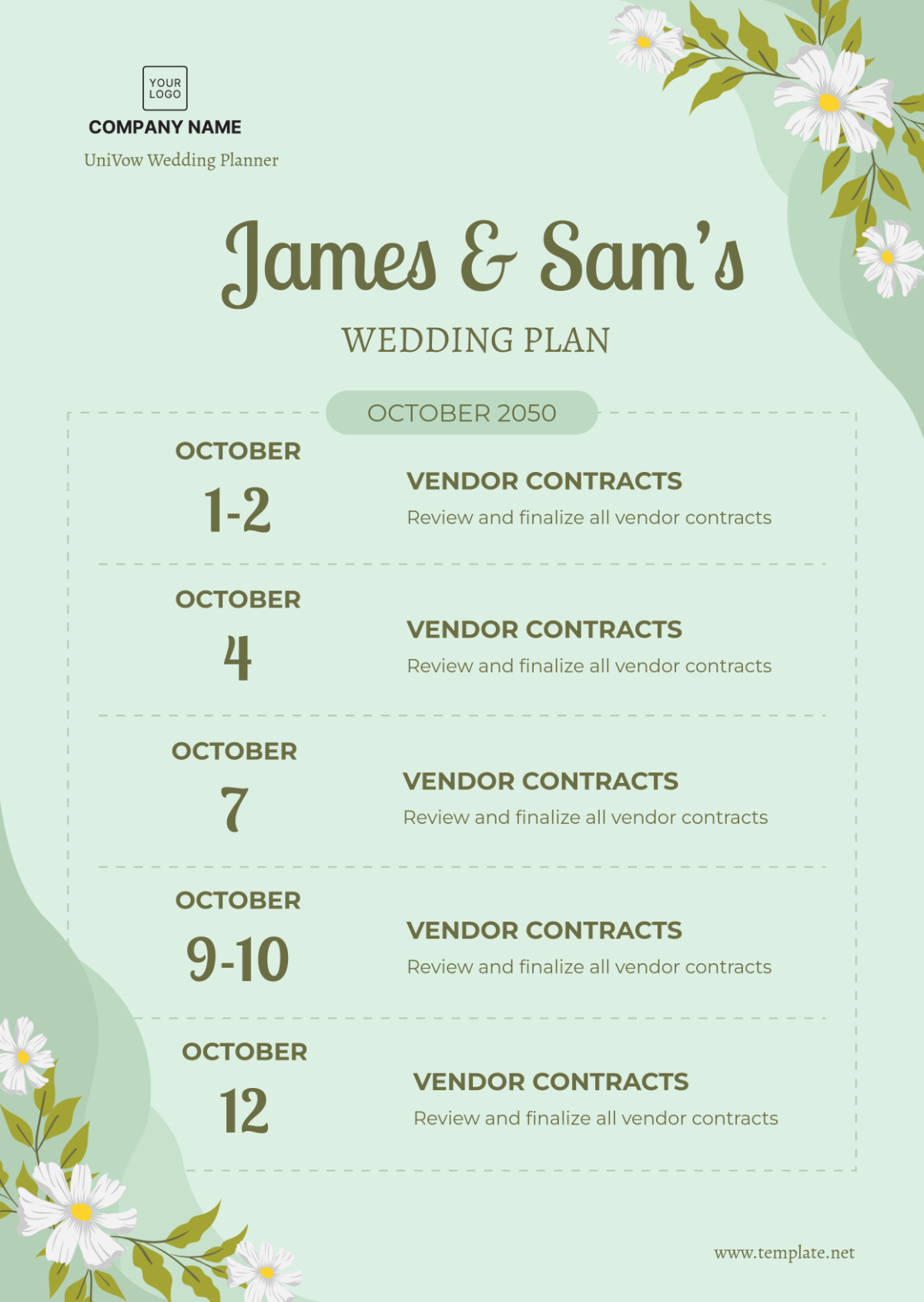 Wedding Planner Calendar