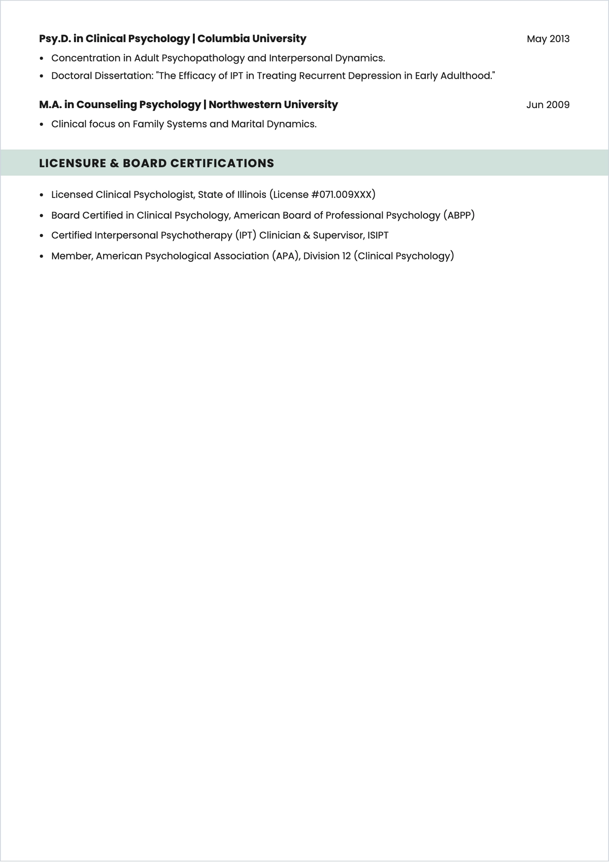 Free Interpersonal Therapist ATS Resume Template, AI Resume Builder