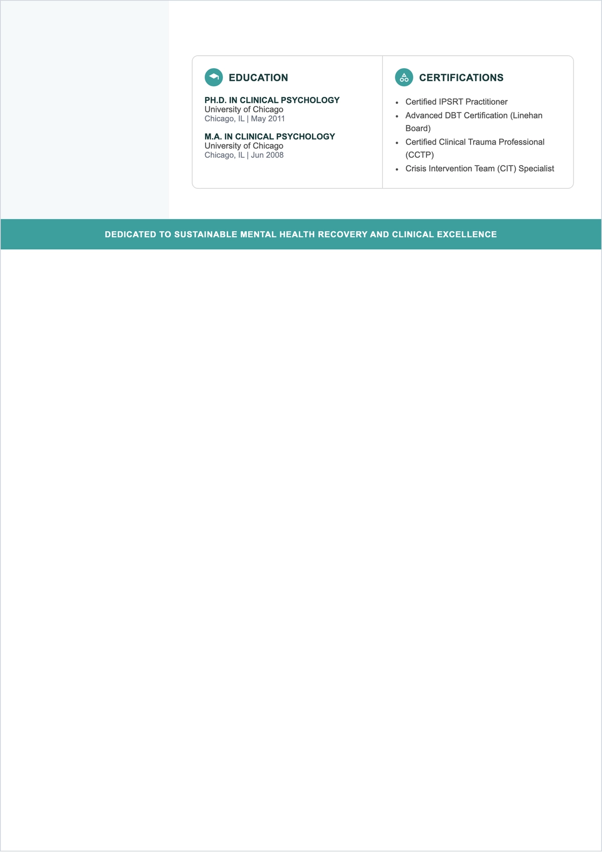 Free Bipolar Disorder Therapist Design ATS Resume Template