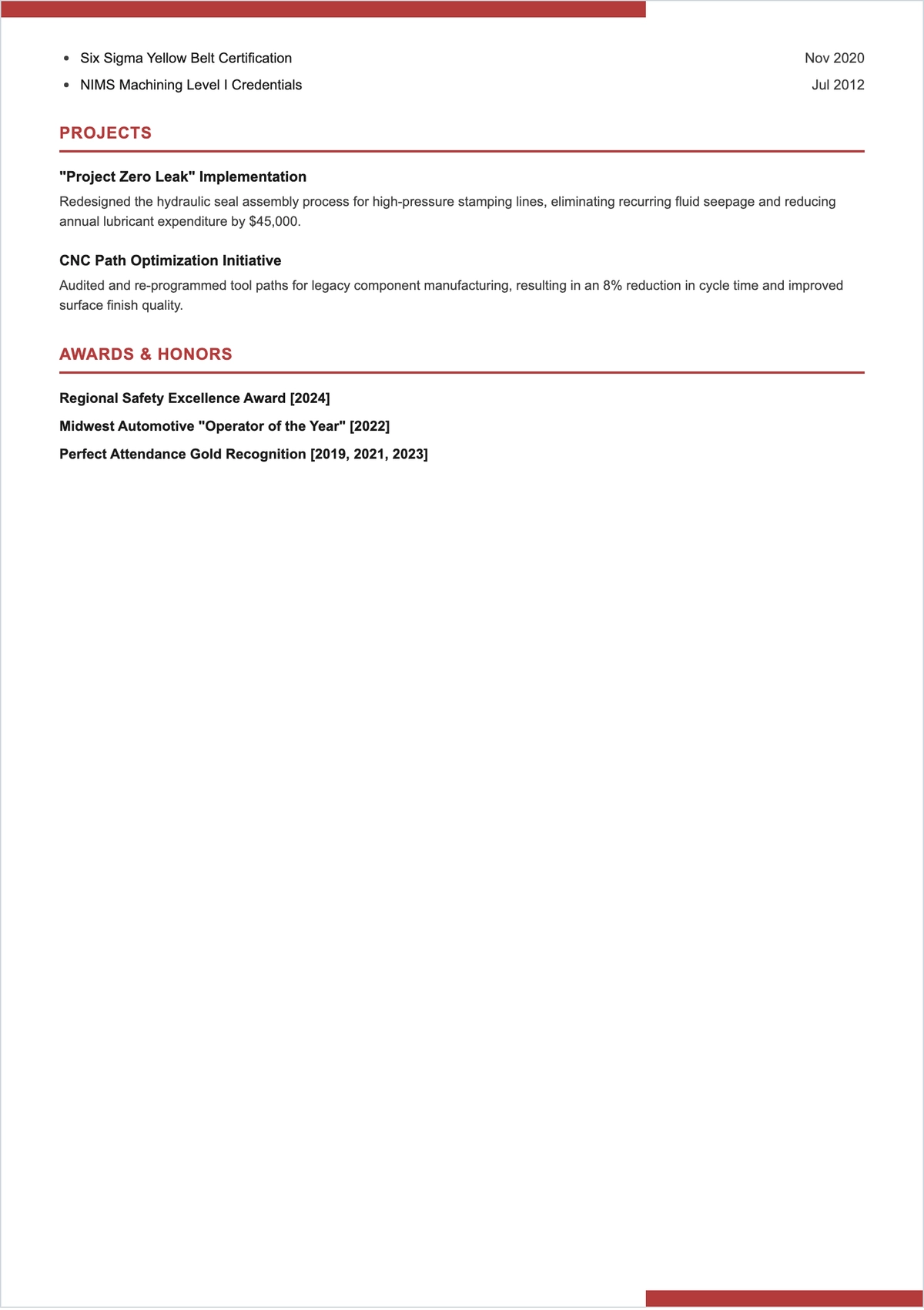 Free Operator ATS Resume Template, AI Resume Builder