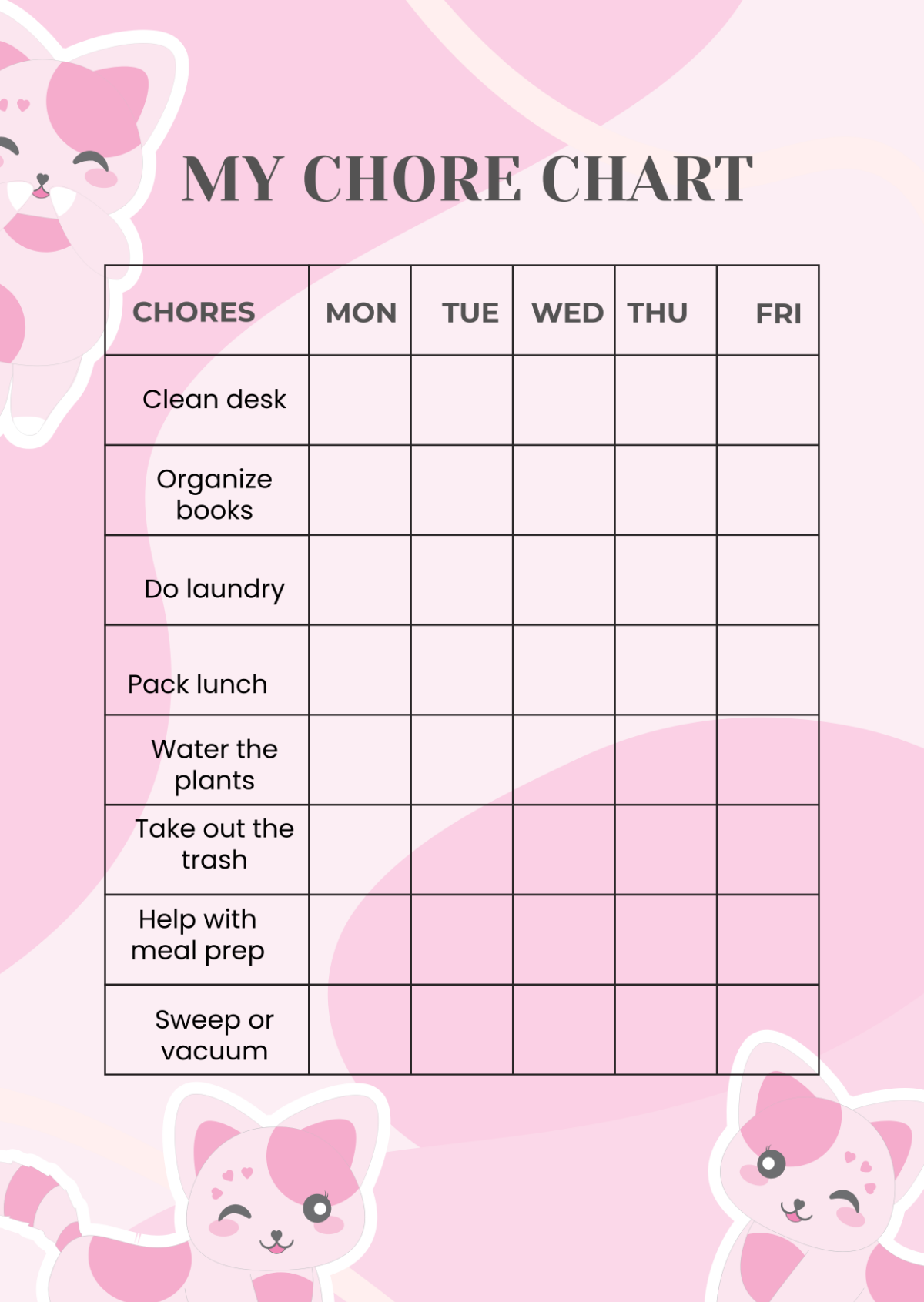 Free Colorful Hello Kitty Chore Chart Template to Edit Online