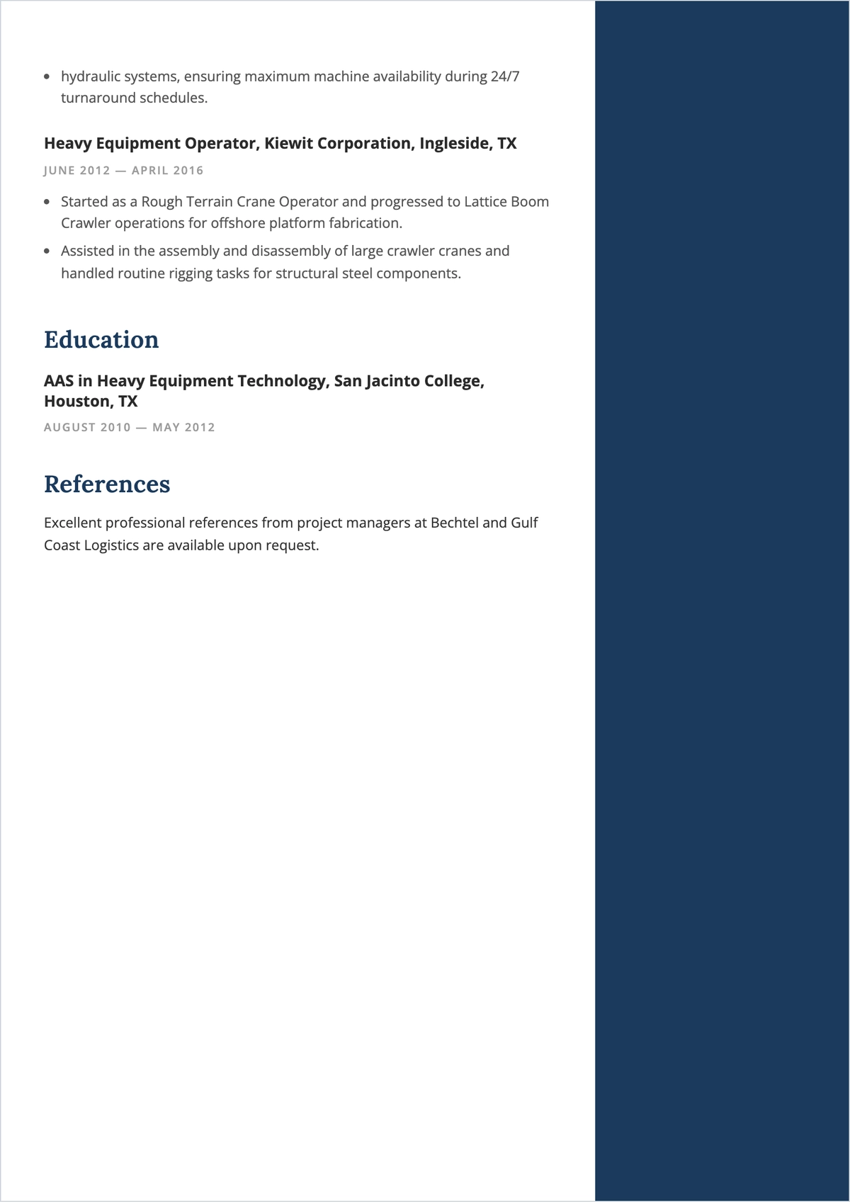 Free Sample Crane Operator ATS Resume Template, AI Resume Builder