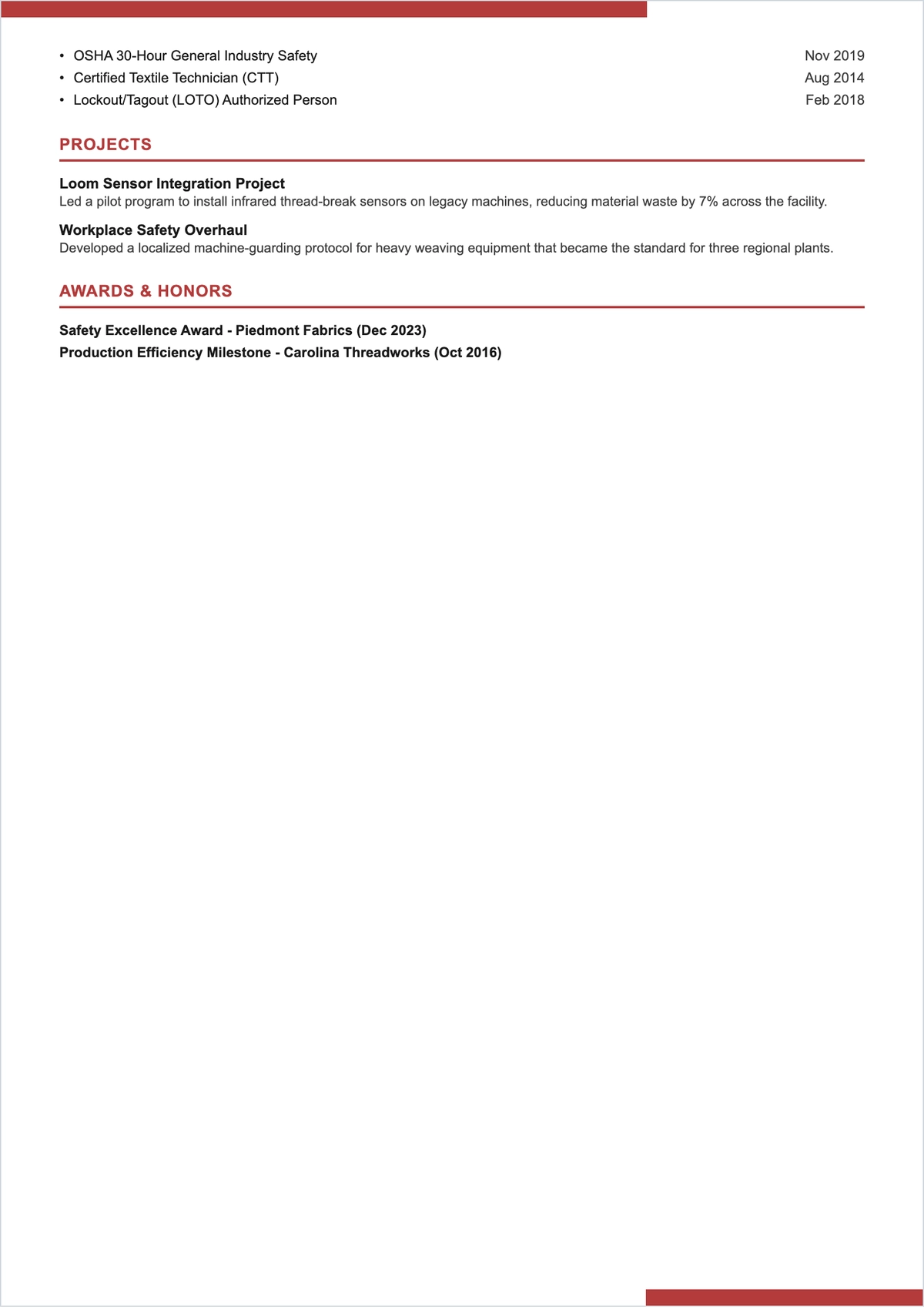 Free Aesthetic Textile Machine Operator ATS Resume Template
