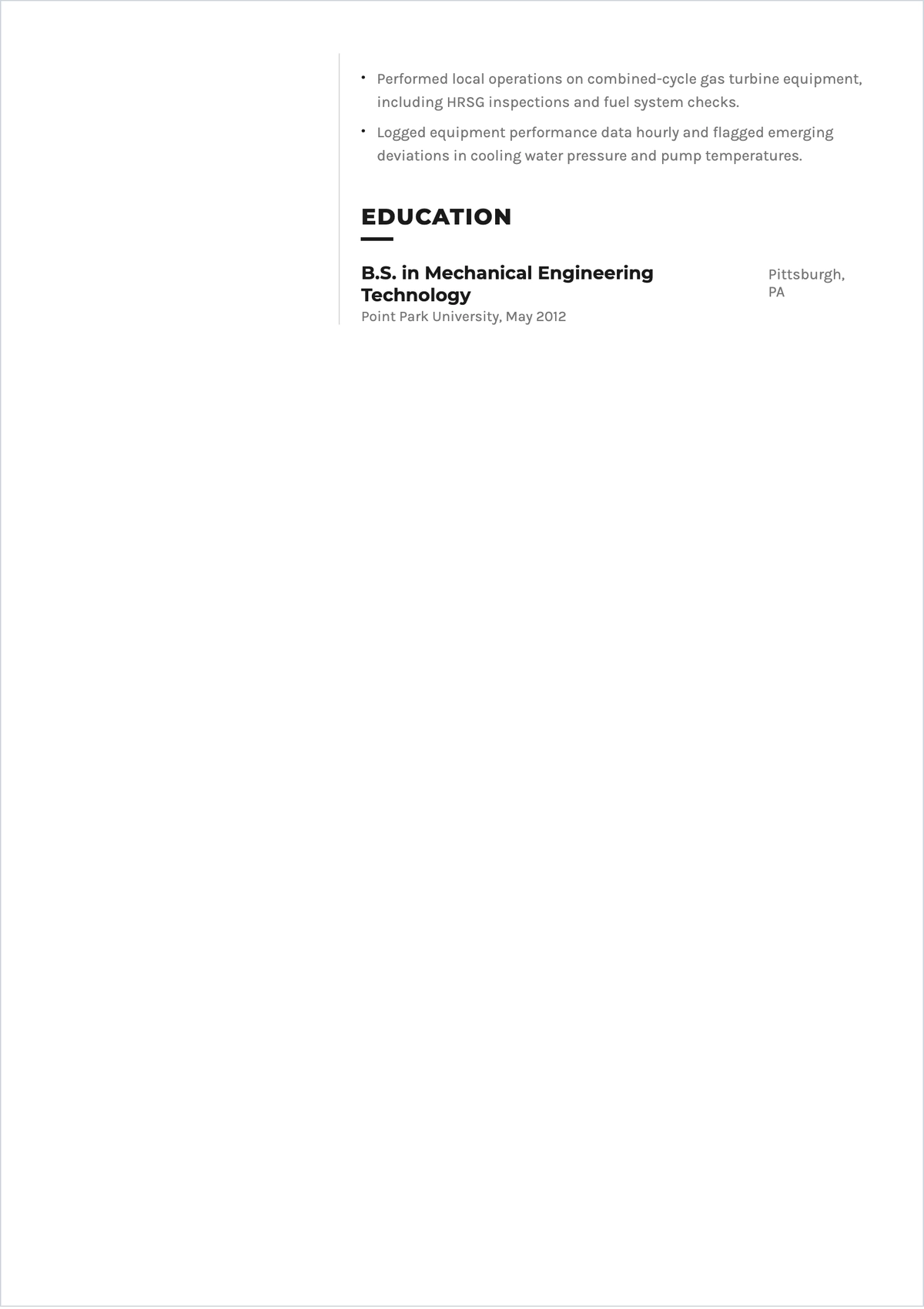 Free Power Plant Operator ATS Resume Template, AI Resume Builder