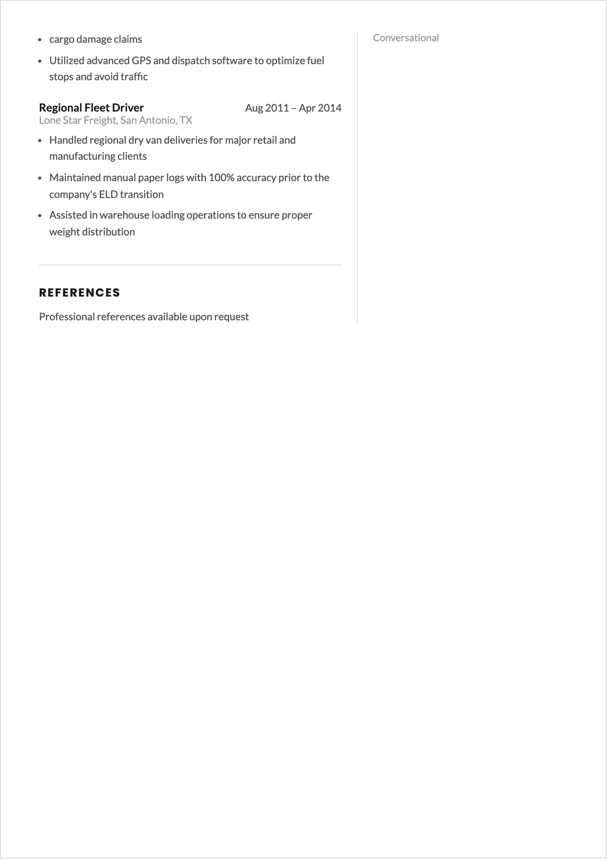 Free Truck Operator ATS Resume Template, AI Resume Builder
