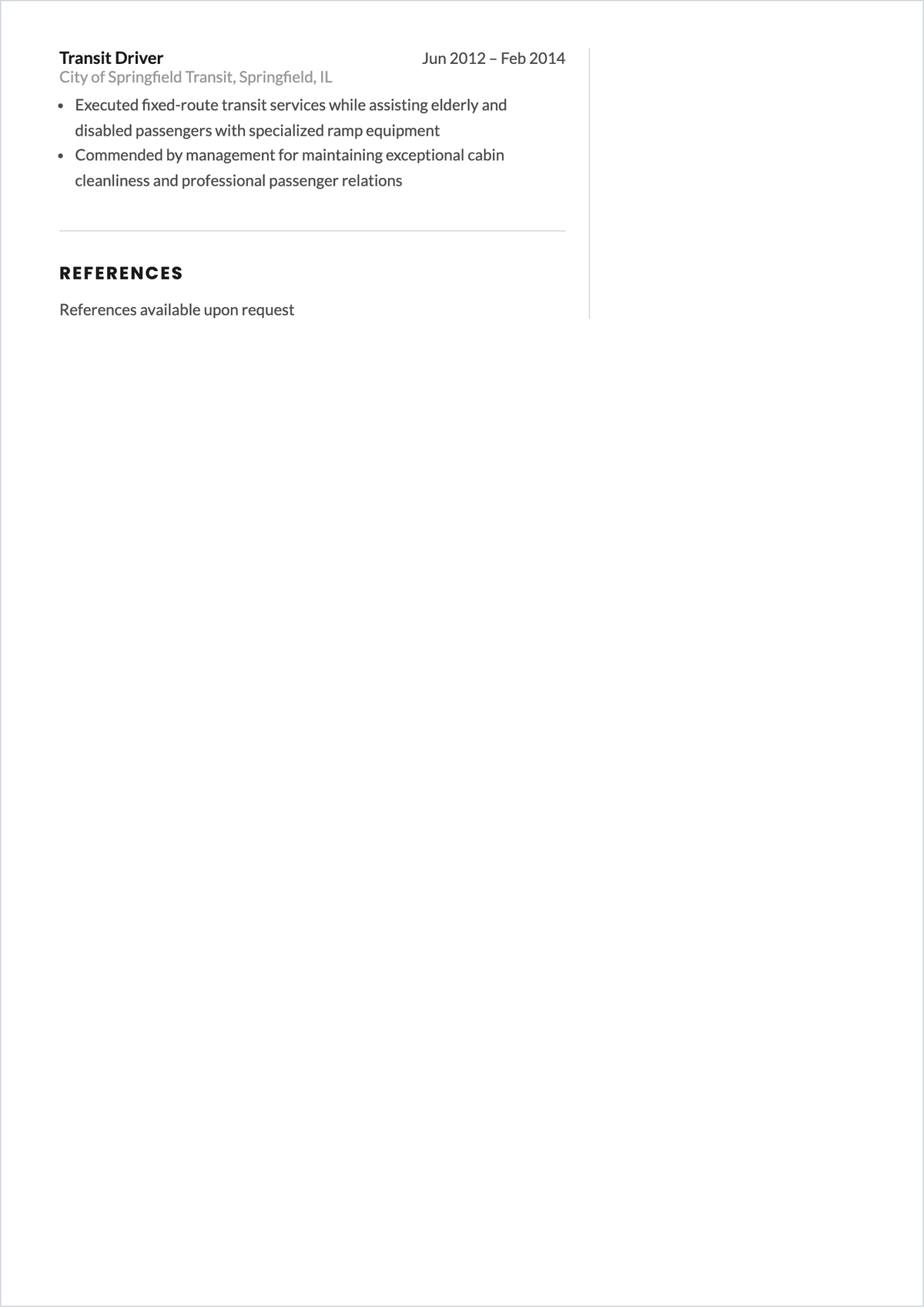 Free Bus Operator Layout ATS Resume Template, AI Resume Builder