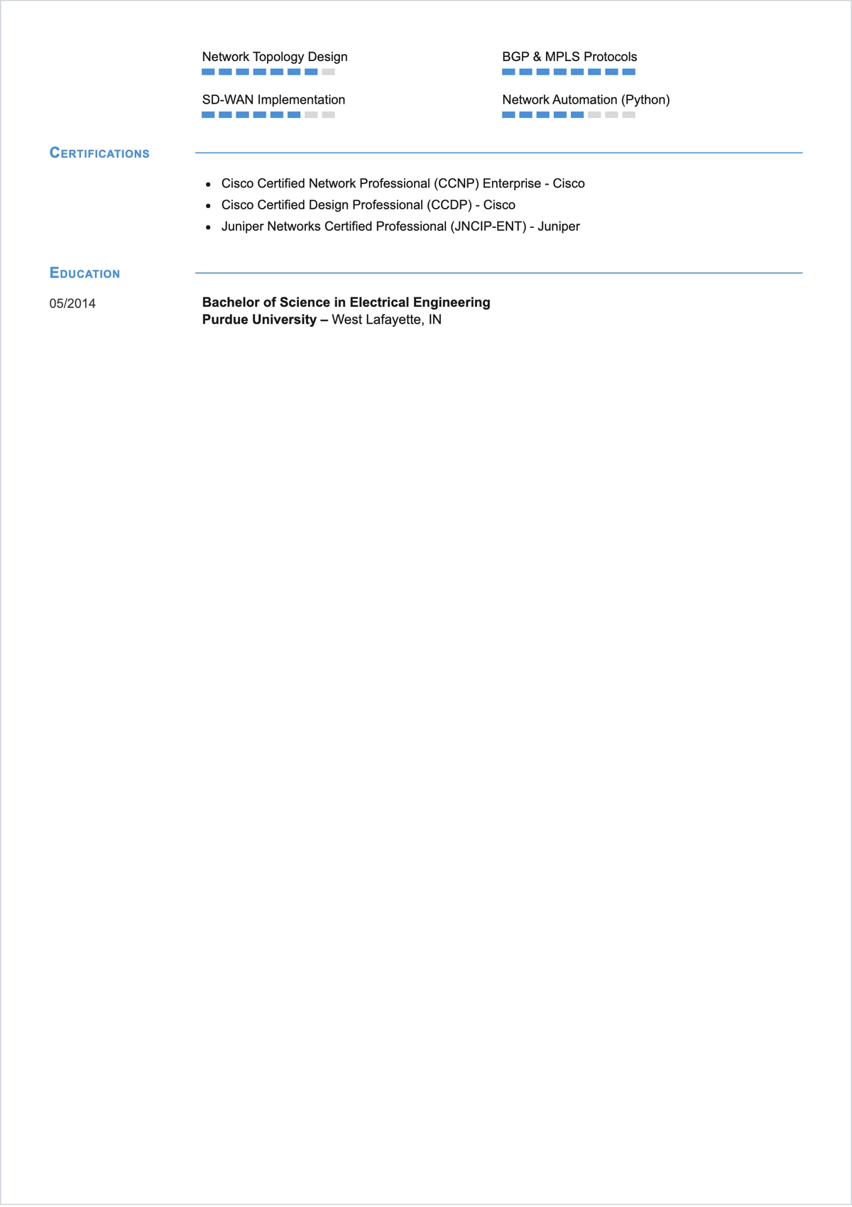 Free Network Design Operator ATS Resume Template, AI Resume Builder