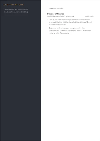 Free Sample CFO ATS Resume Template, AI Resume Builder