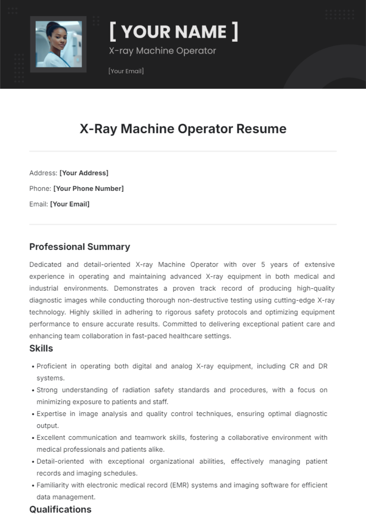 X-Ray Machine Operator Resume Template - Edit Online & Download