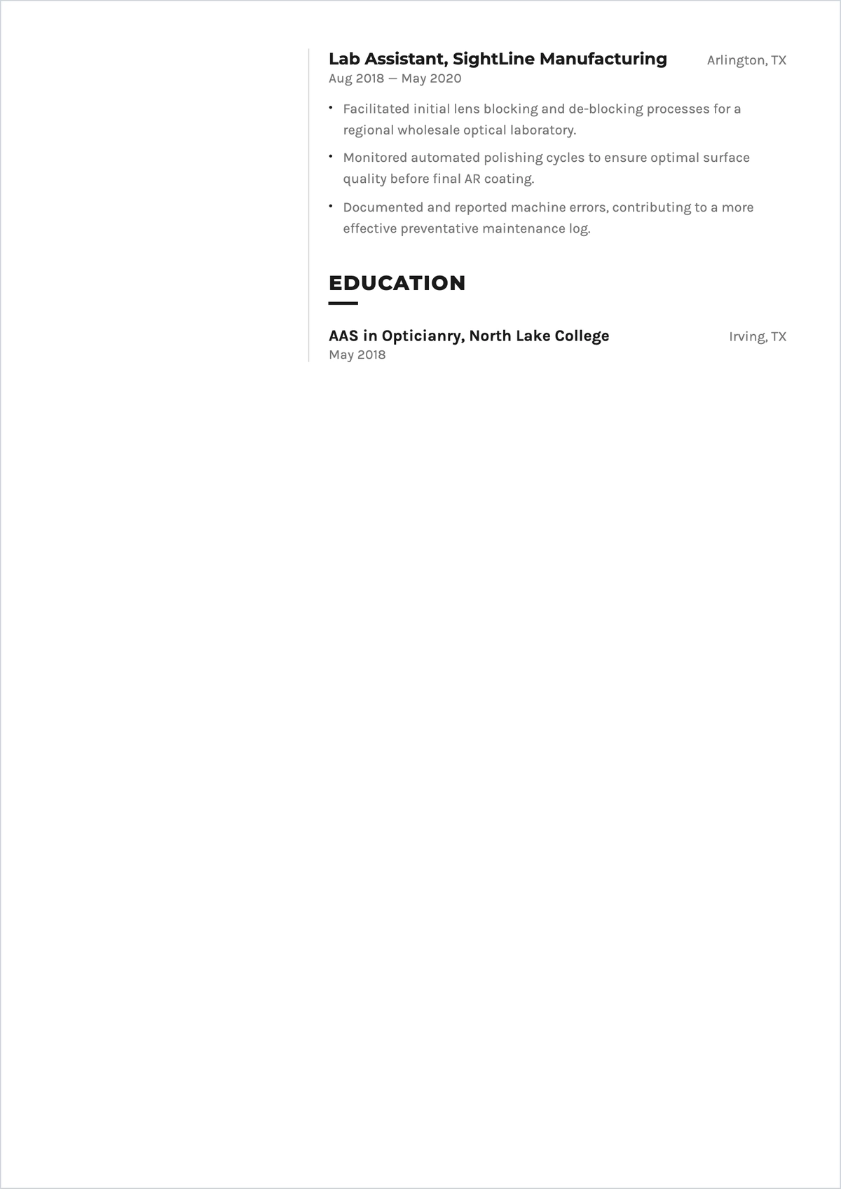 Free Optical Lab Operator ATS Resume Template, AI Resume Builder