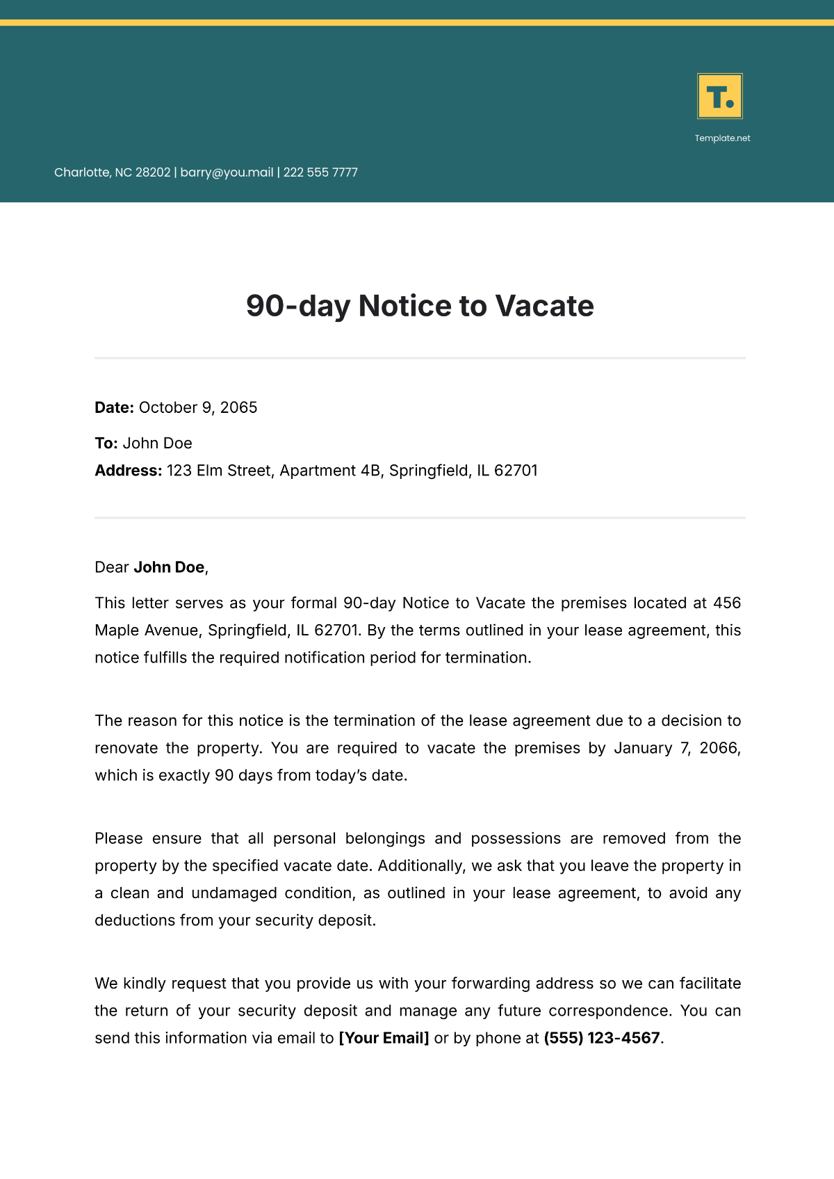 90-day Notice to Vacate Template - Edit Online & Download