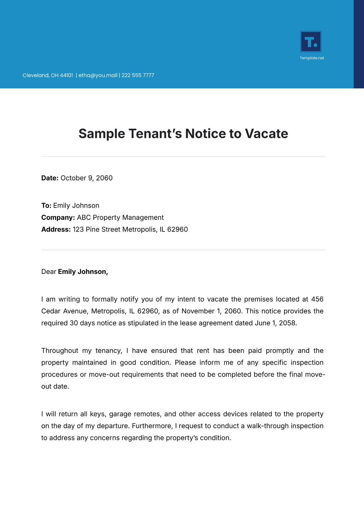 Sample Tenant’s Notice to Vacate Template - Edit Online & Download