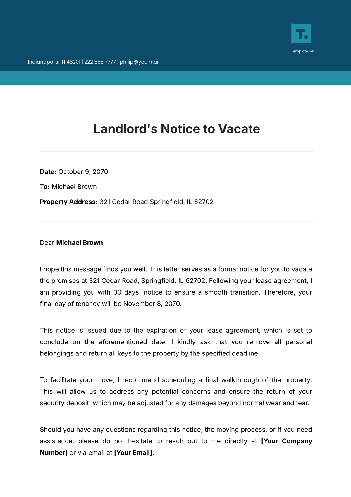 Landlord’s Notice to Vacate Template - Edit Online & Download