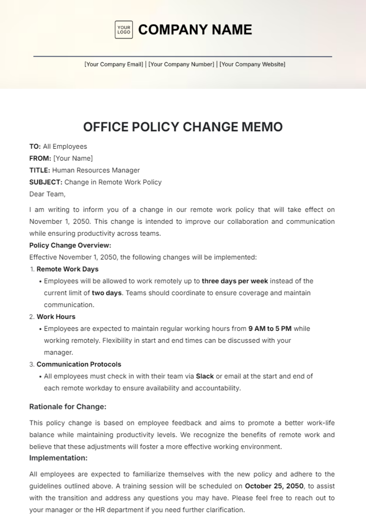 Office Policy Change Memo Template - Edit Online & Download