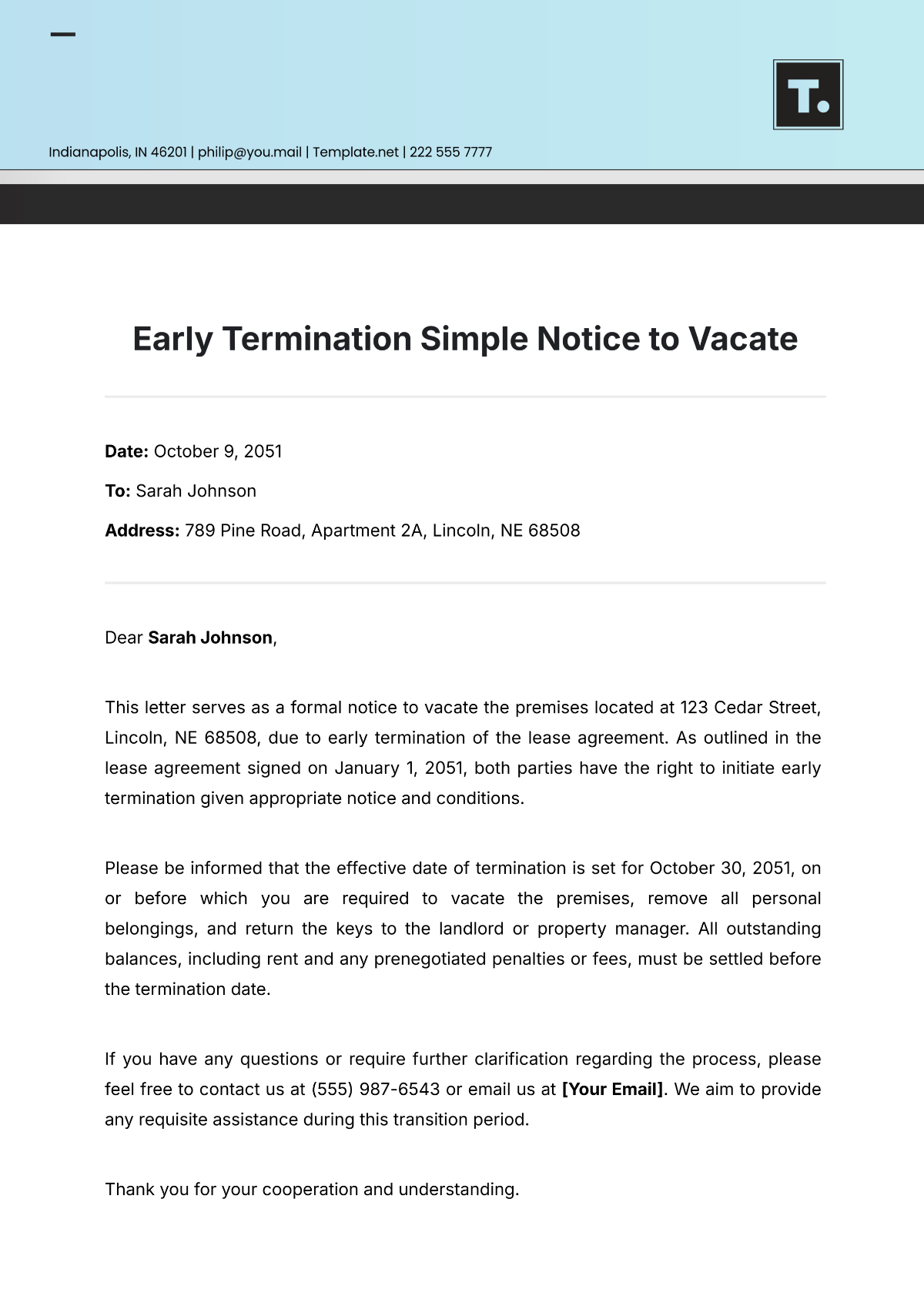 Early Termination Simple Notice to Vacate Template - Edit Online & Download