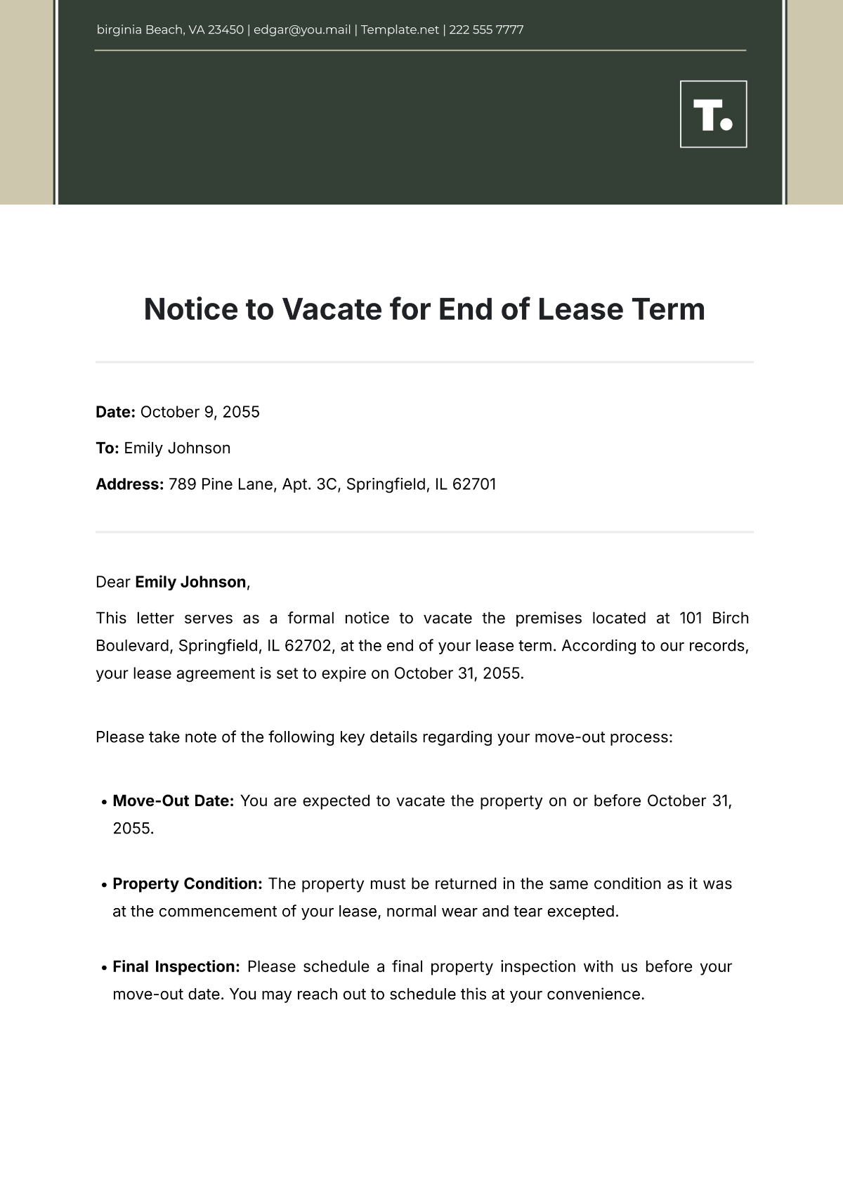 Notice to Vacate for End of Lease Term Template - Edit Online & Download