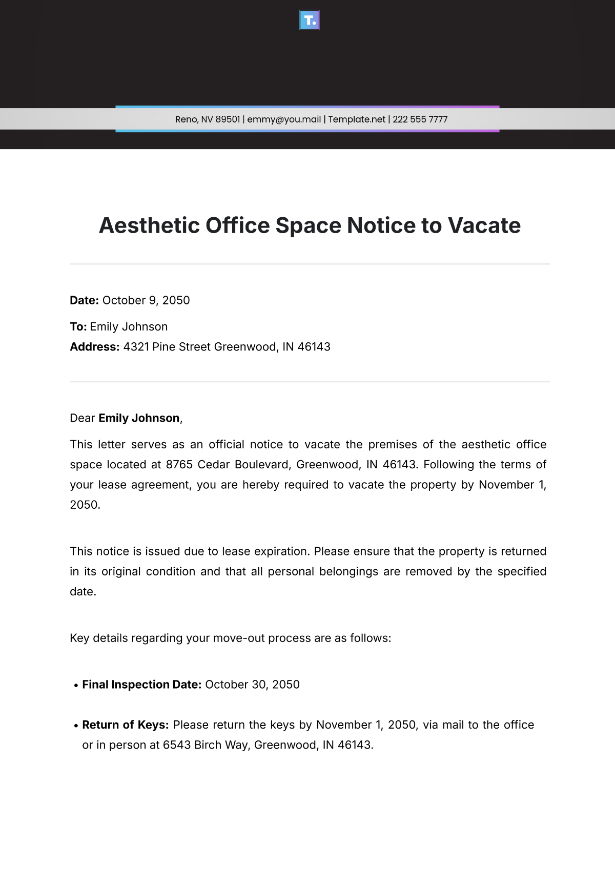 Aesthetic Office Space Notice to Vacate Template - Edit Online & Download