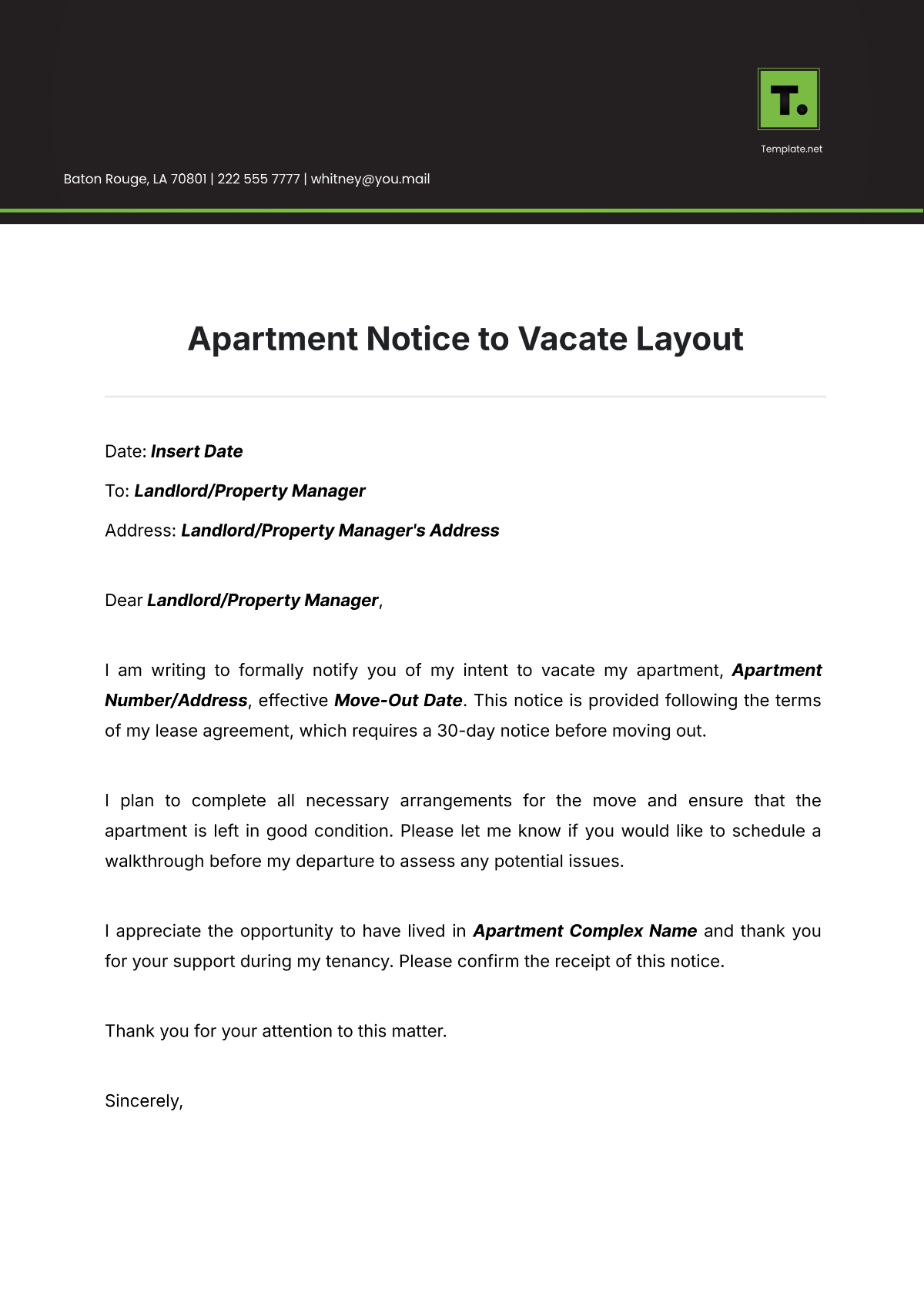 Apartment Notice to Vacate Layout Template - Edit Online & Download