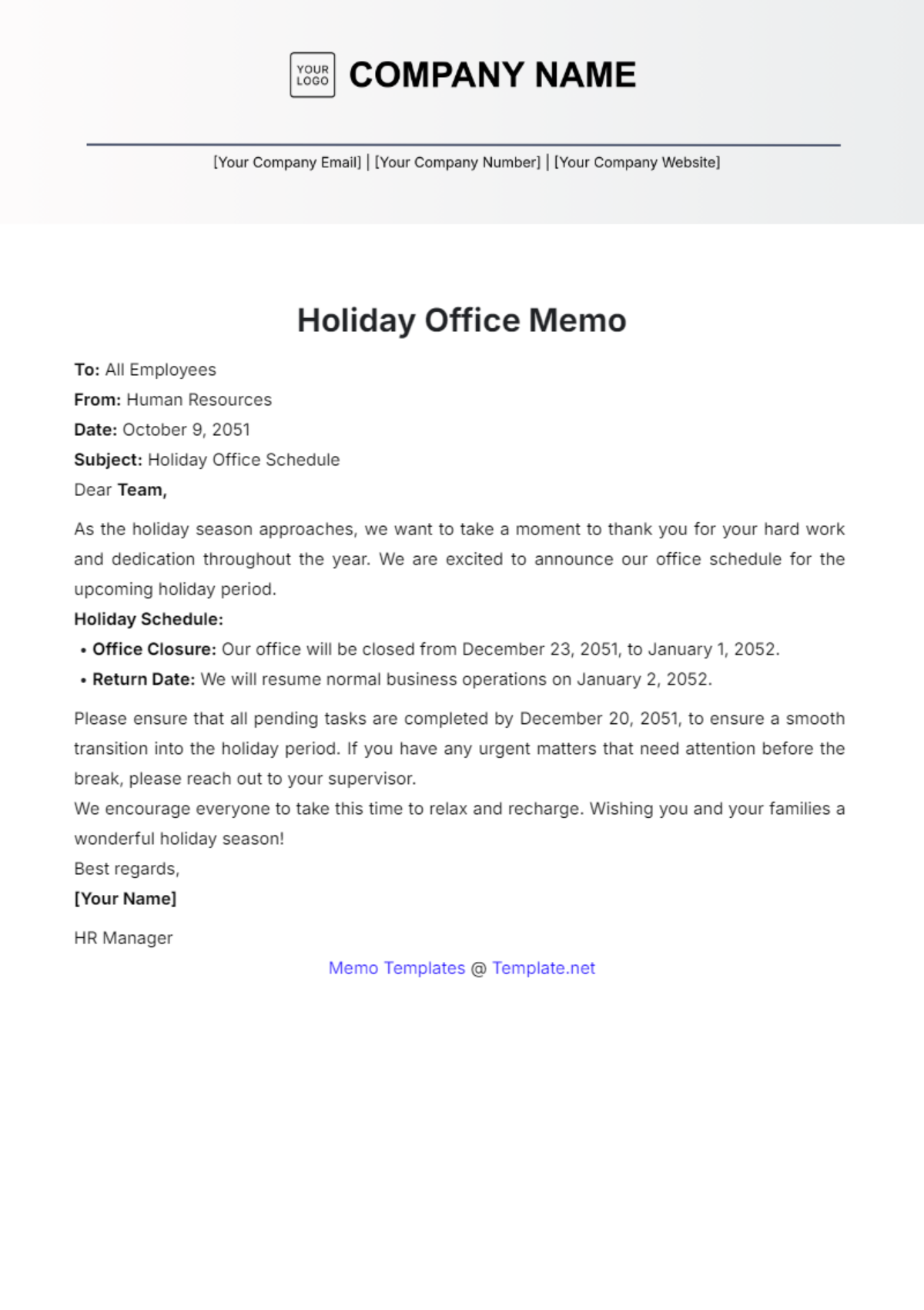 Holiday Office Memo Template - Edit Online & Download