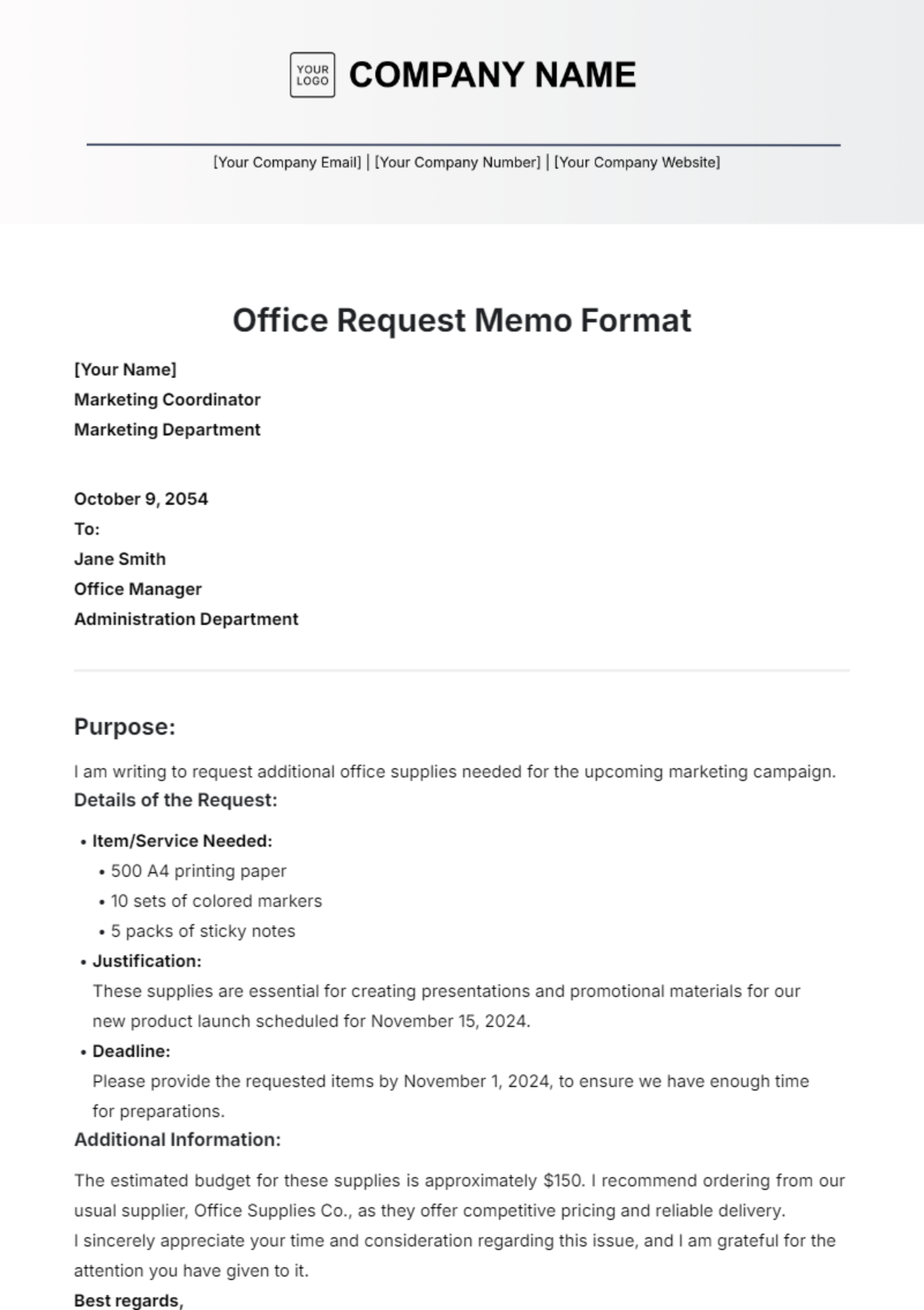 Office Request Memo Format Template - Edit Online & Download