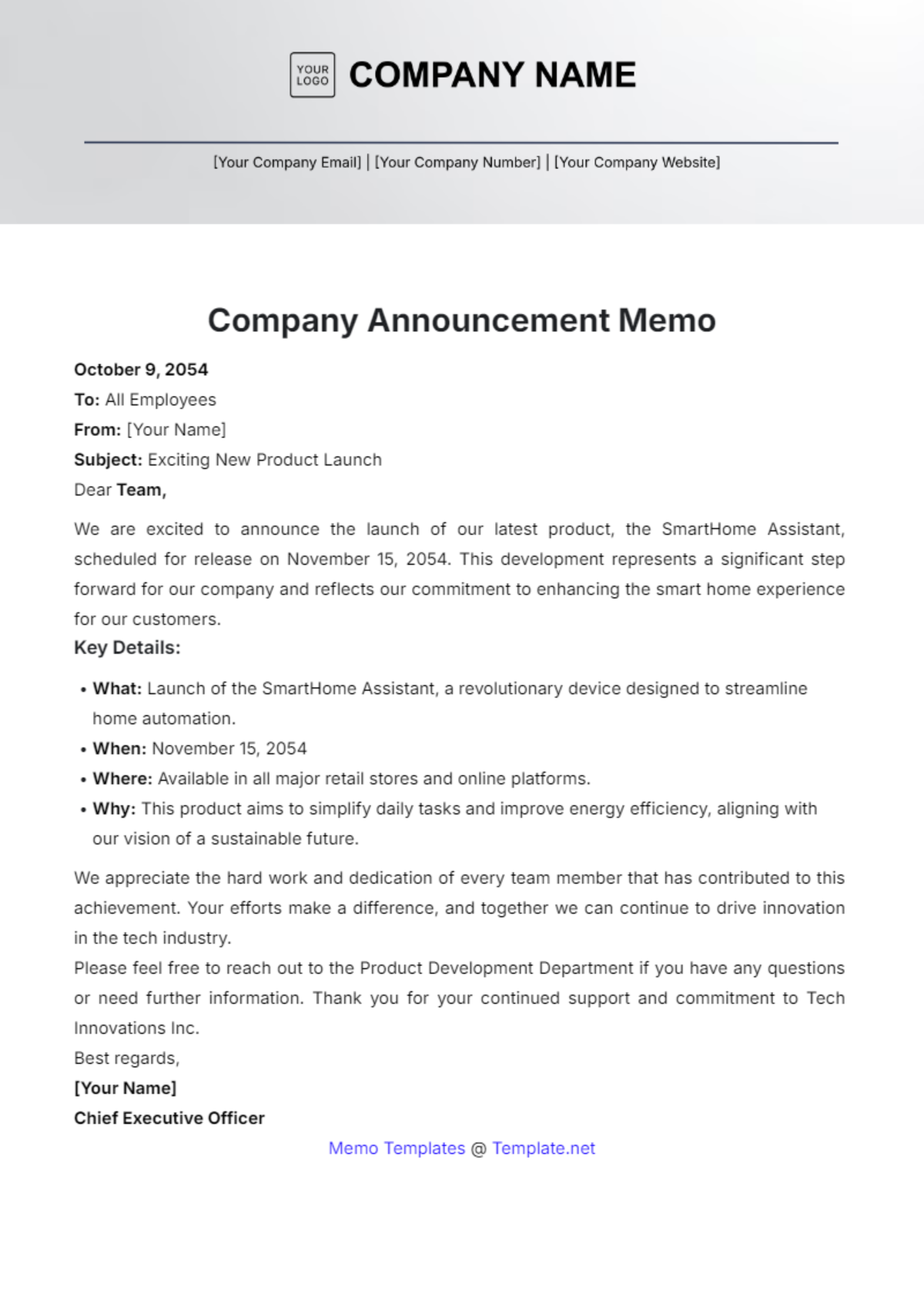 Free Company Announcement Memo Template