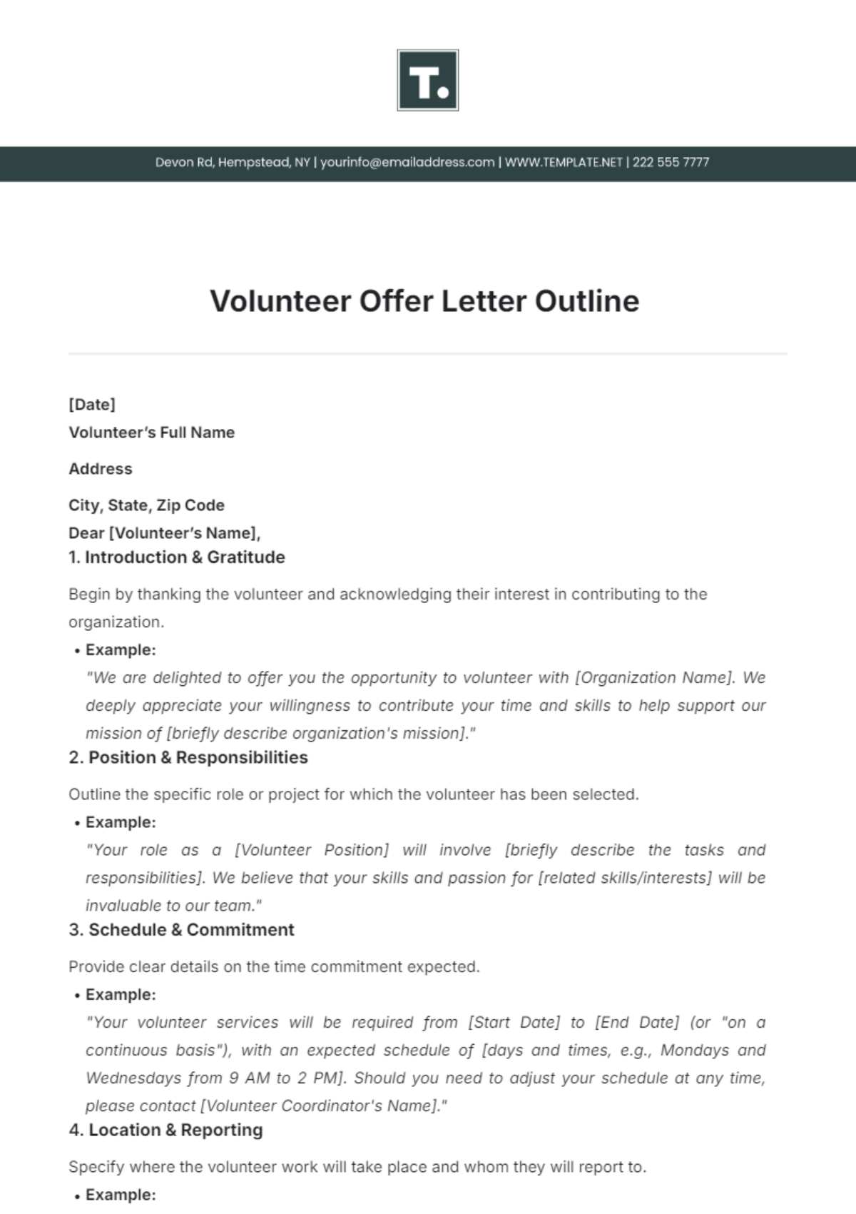 Volunteer Offer Letter Outline Template - Edit Online & Download