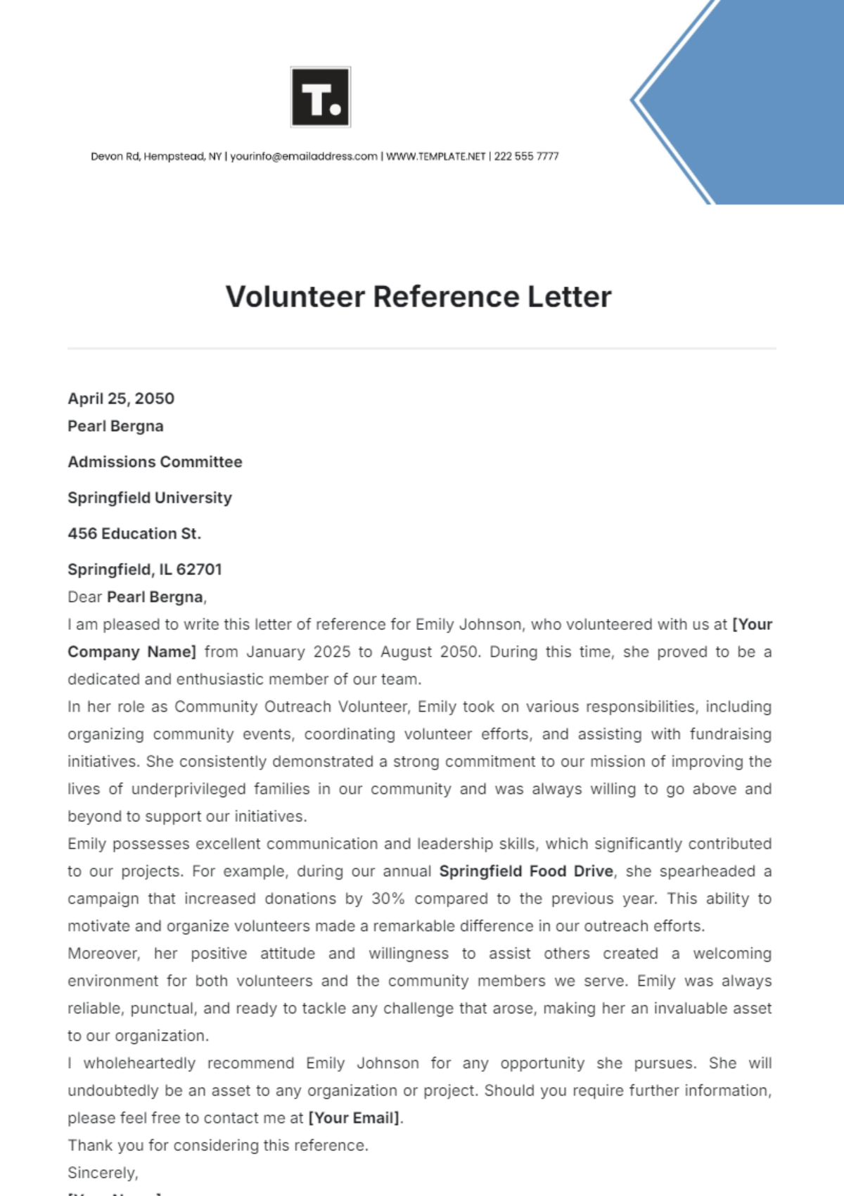 Volunteer Reference Letter Template - Edit Online & Download