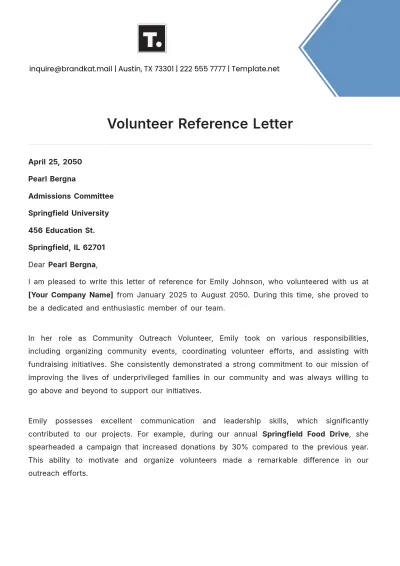 Free Volunteer Reference Letter Template to Edit Online