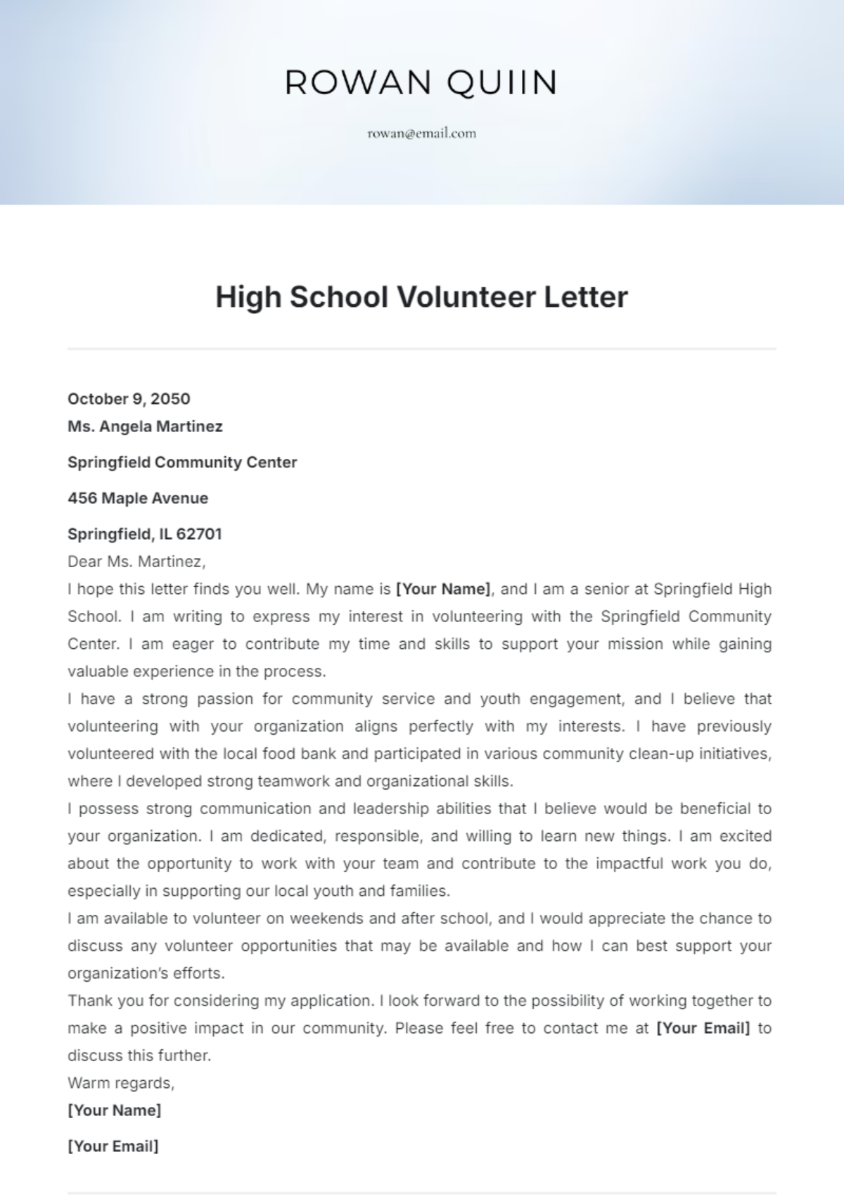 High School Volunteer Letter Template - Edit Online & Download