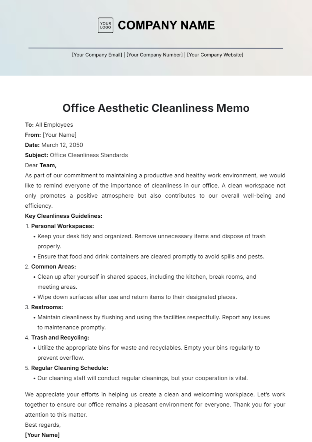 Office Aesthetic  Cleanliness Memo Template - Edit Online & Download