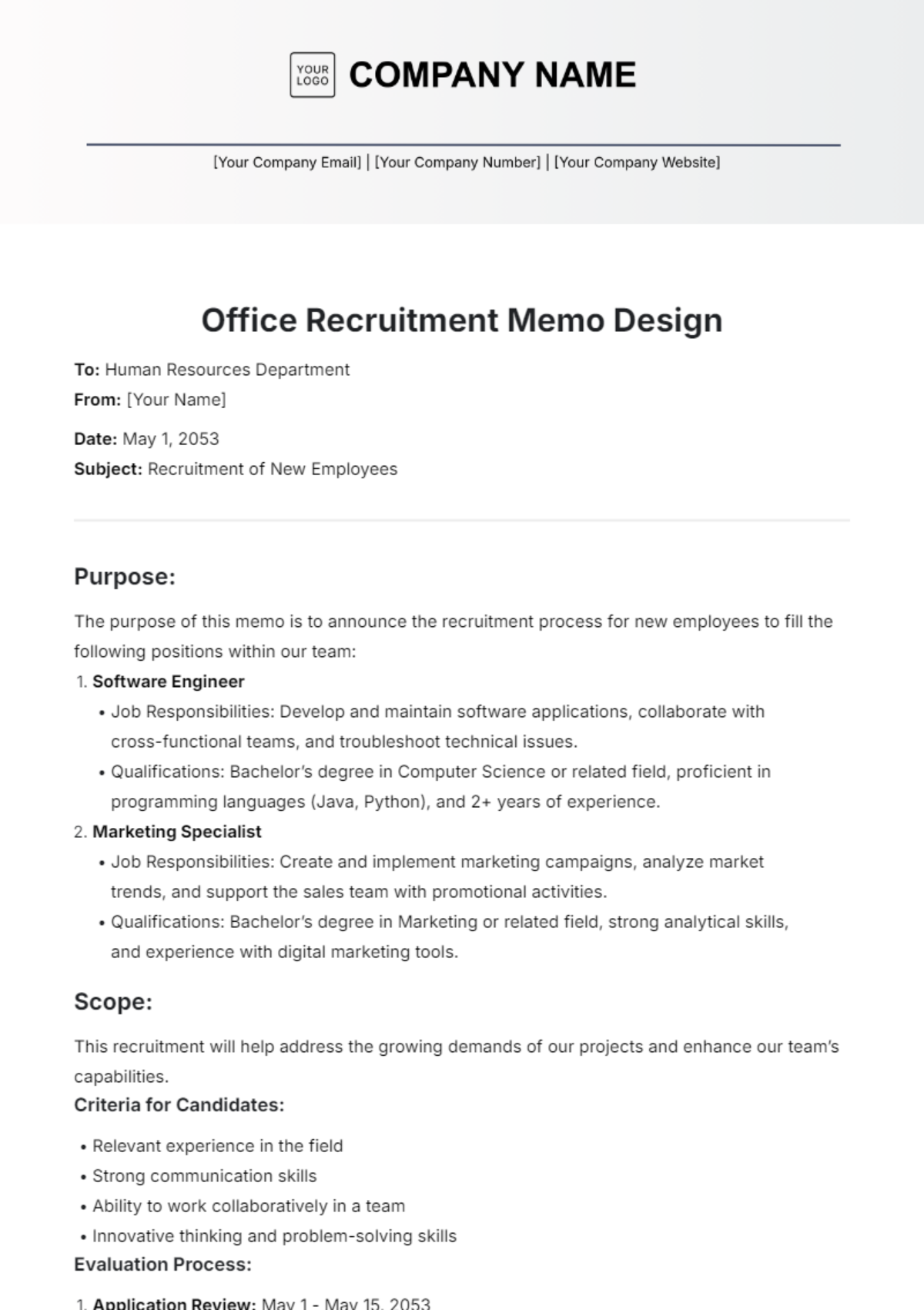 Office Recruitment Memo Design Template - Edit Online & Download