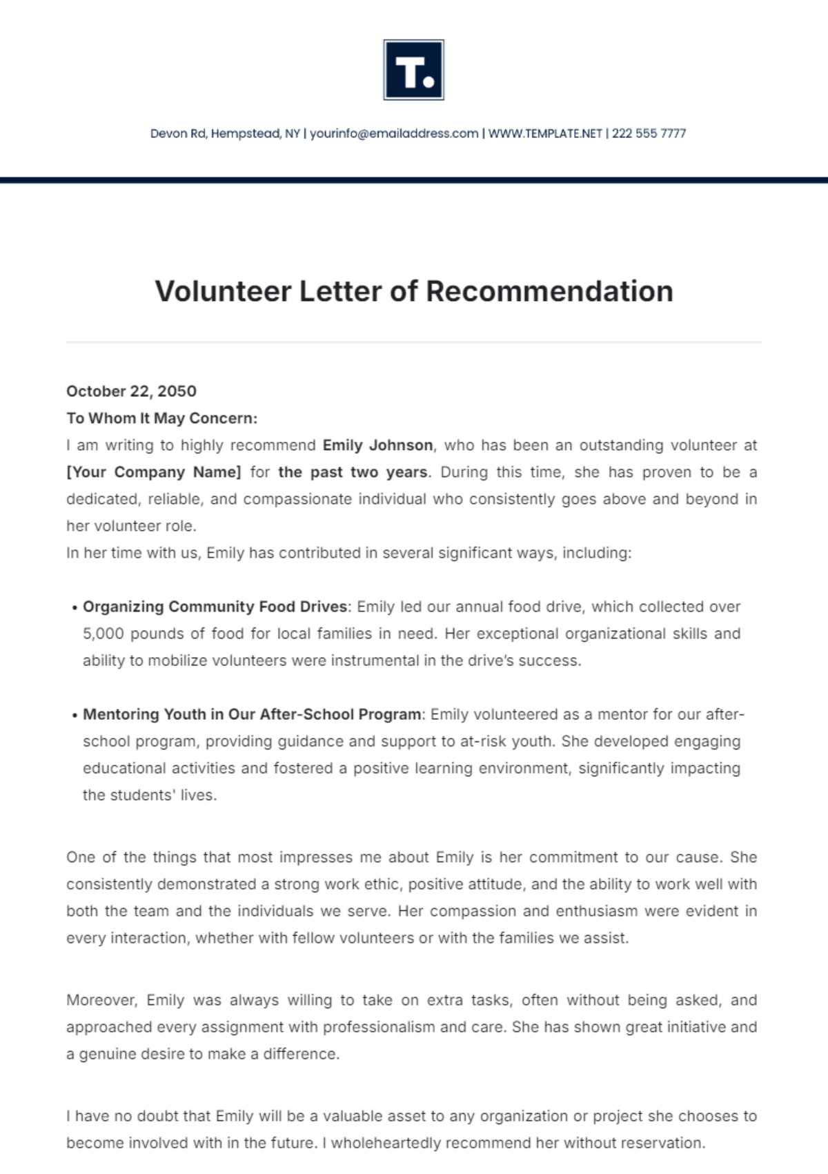 .Volunteer Letter of Recommendation Template - Edit Online & Download