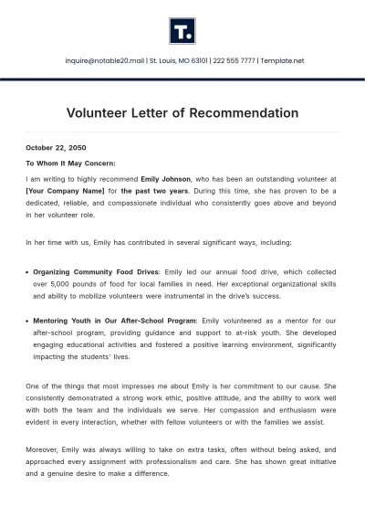 Free .Volunteer Letter of Recommendation Template to Edit Online