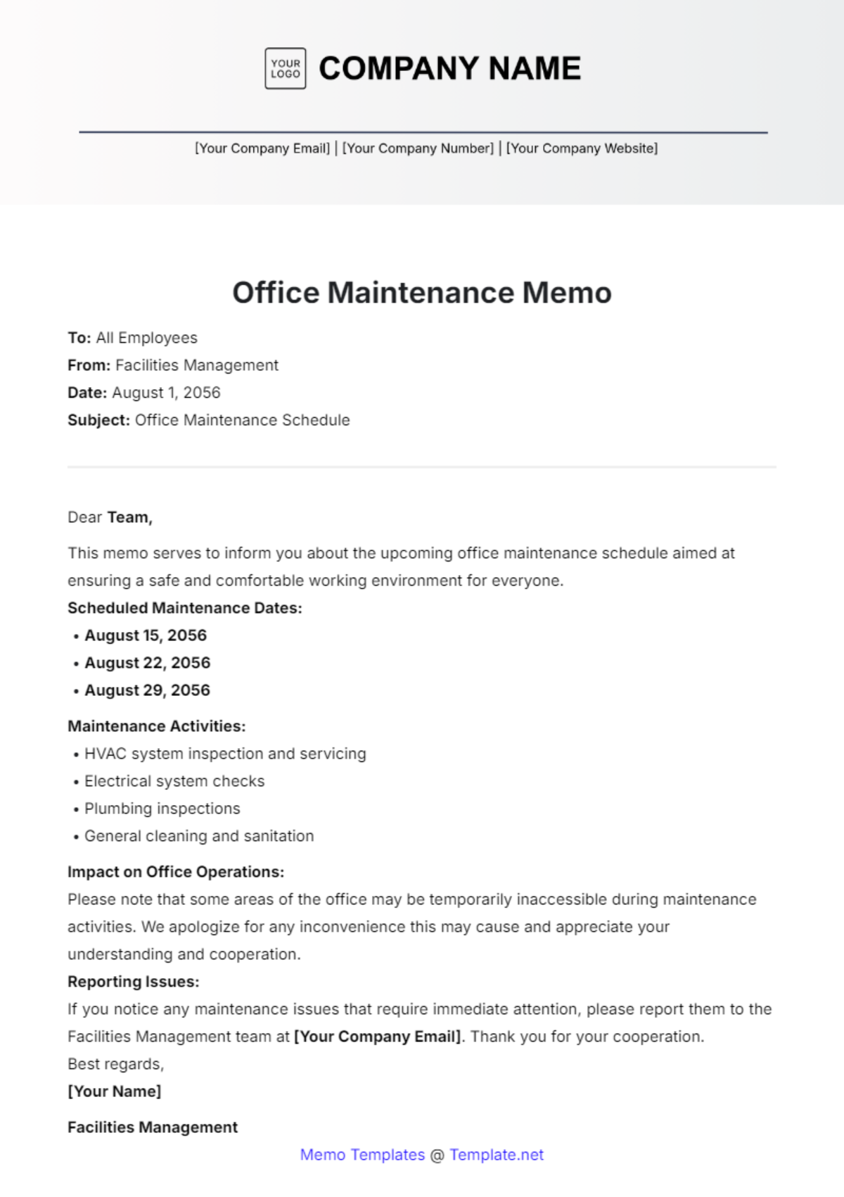 Office Maintenance Memo Template - Edit Online & Download