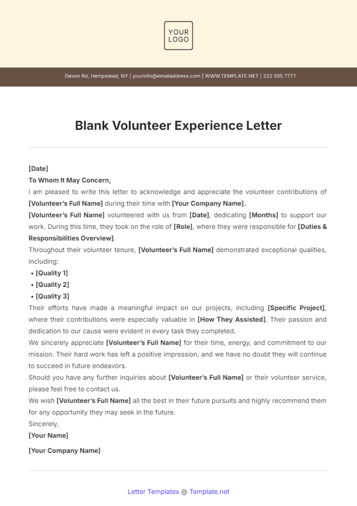 Blank Volunteer Experience Letter Template - Edit Online & Download