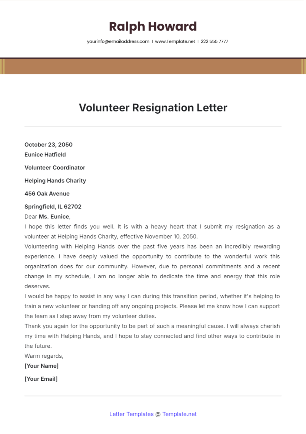 Volunteer Resignation Letter Template - Edit Online & Download