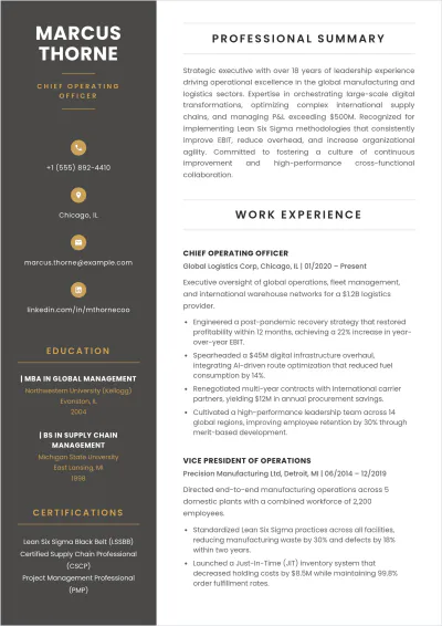 Free COO ATS Resume Template, AI Resume Builder