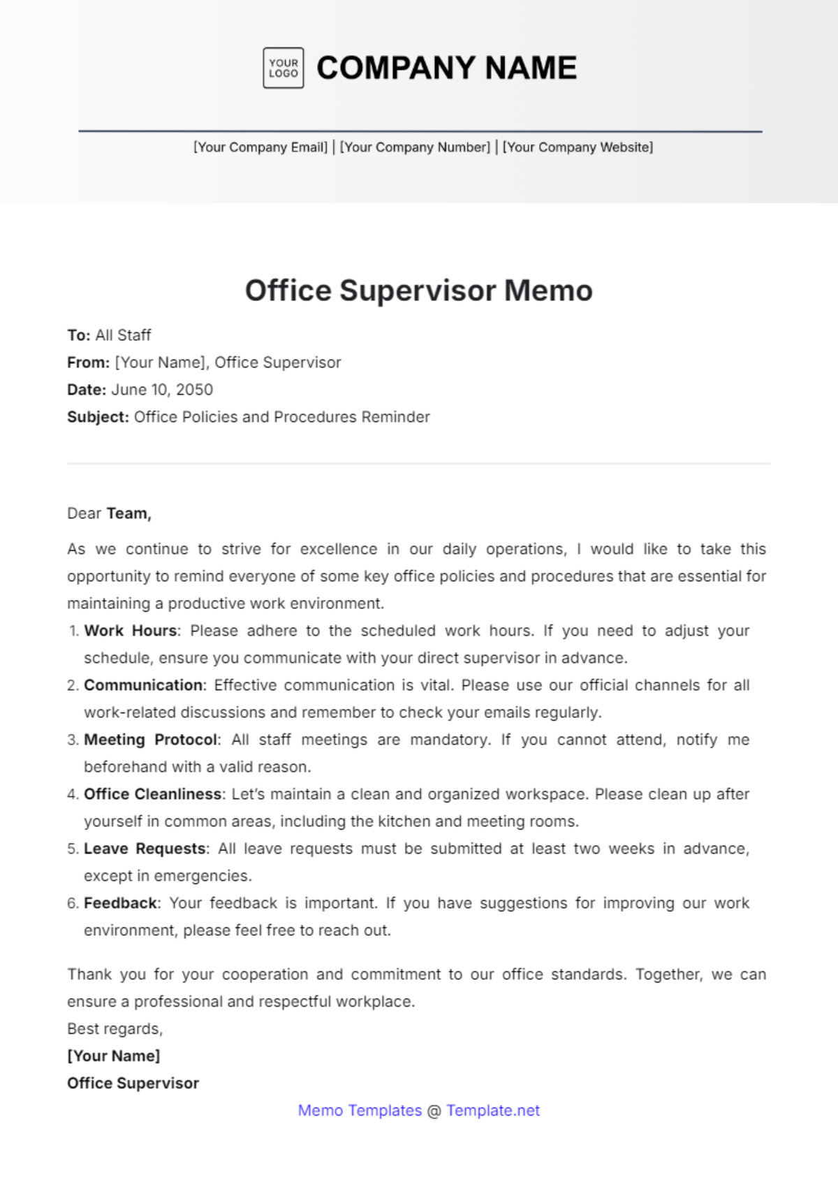 Office Supervisor Memo Template - Edit Online & Download