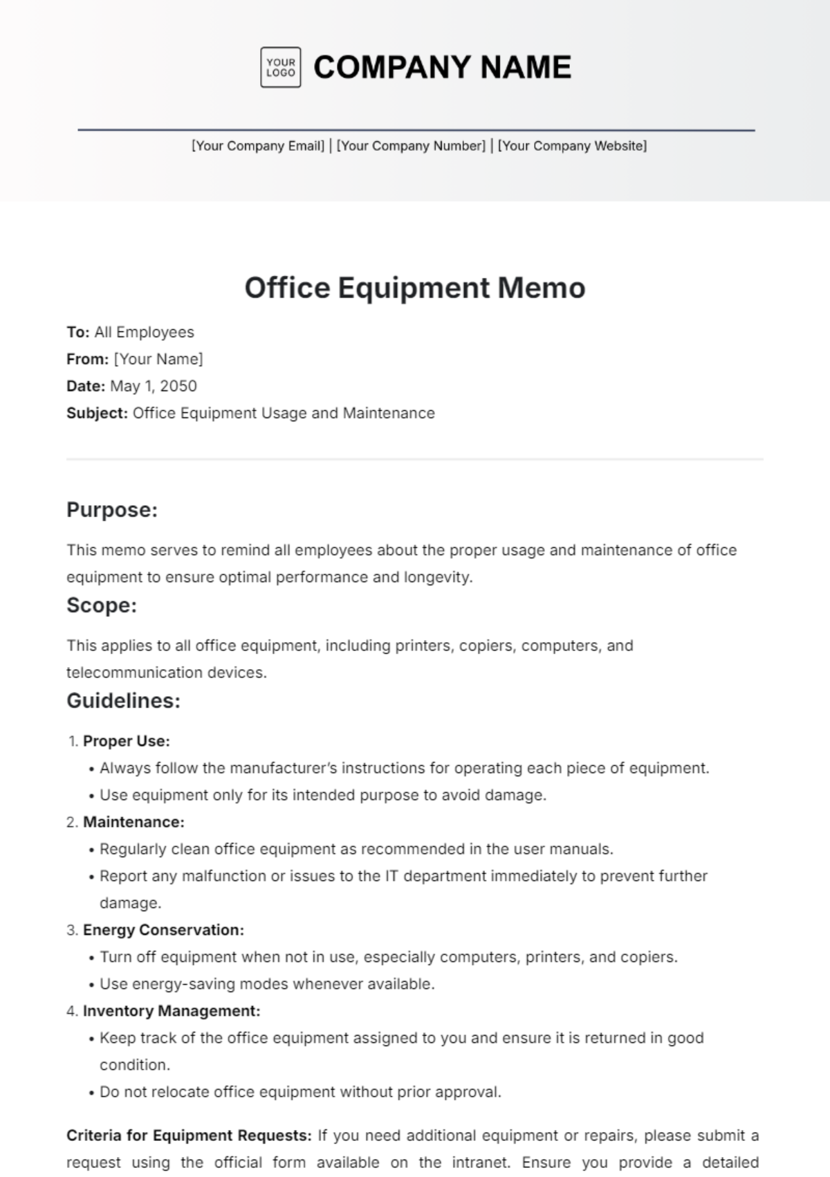 Office Equipment Memo Template - Edit Online & Download