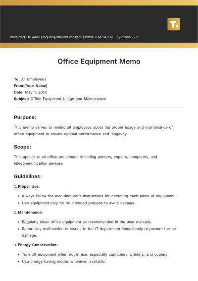Free Office Equipment Memo Template to Edit Online