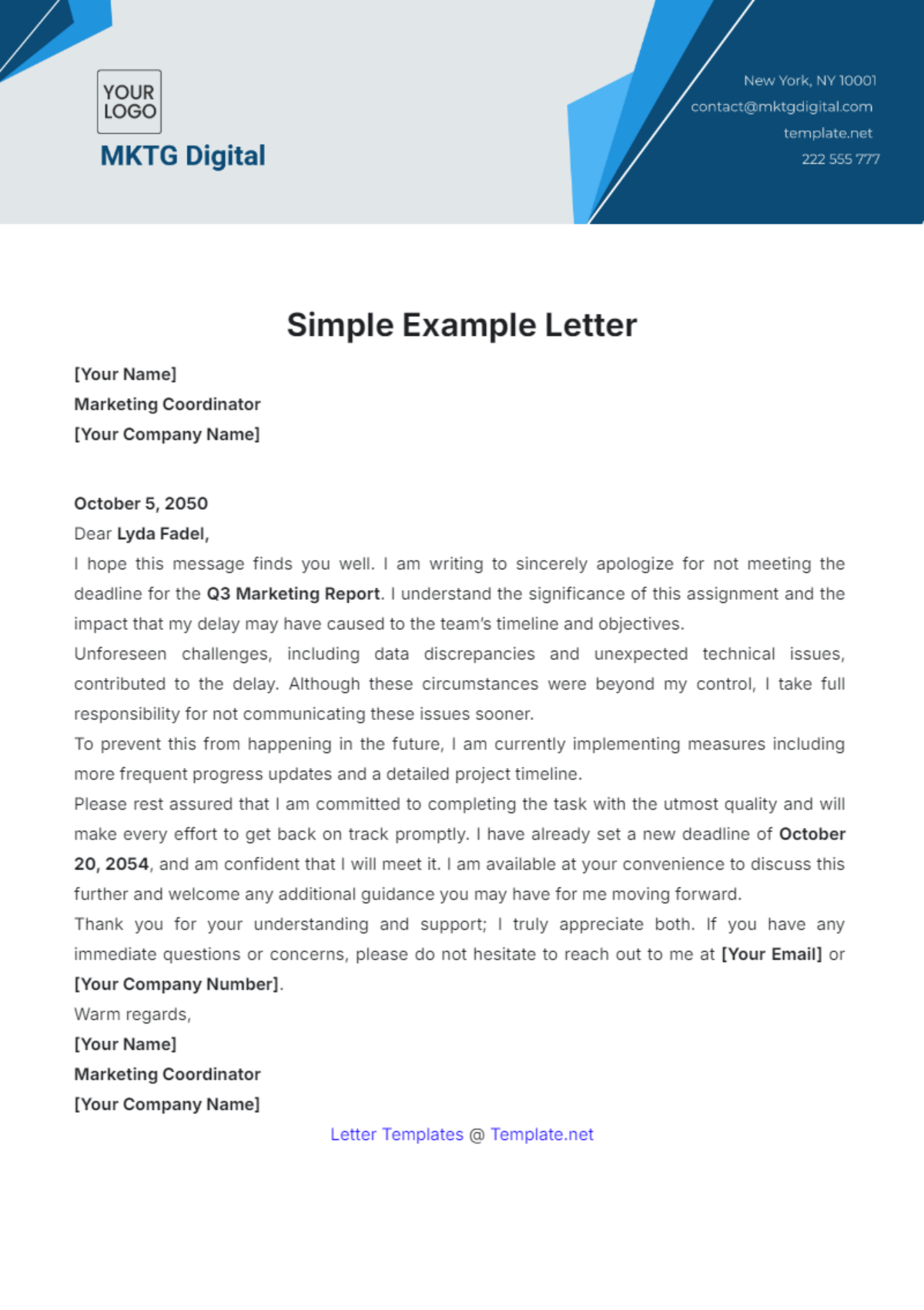 Simple Example Letter Template - Edit Online & Download