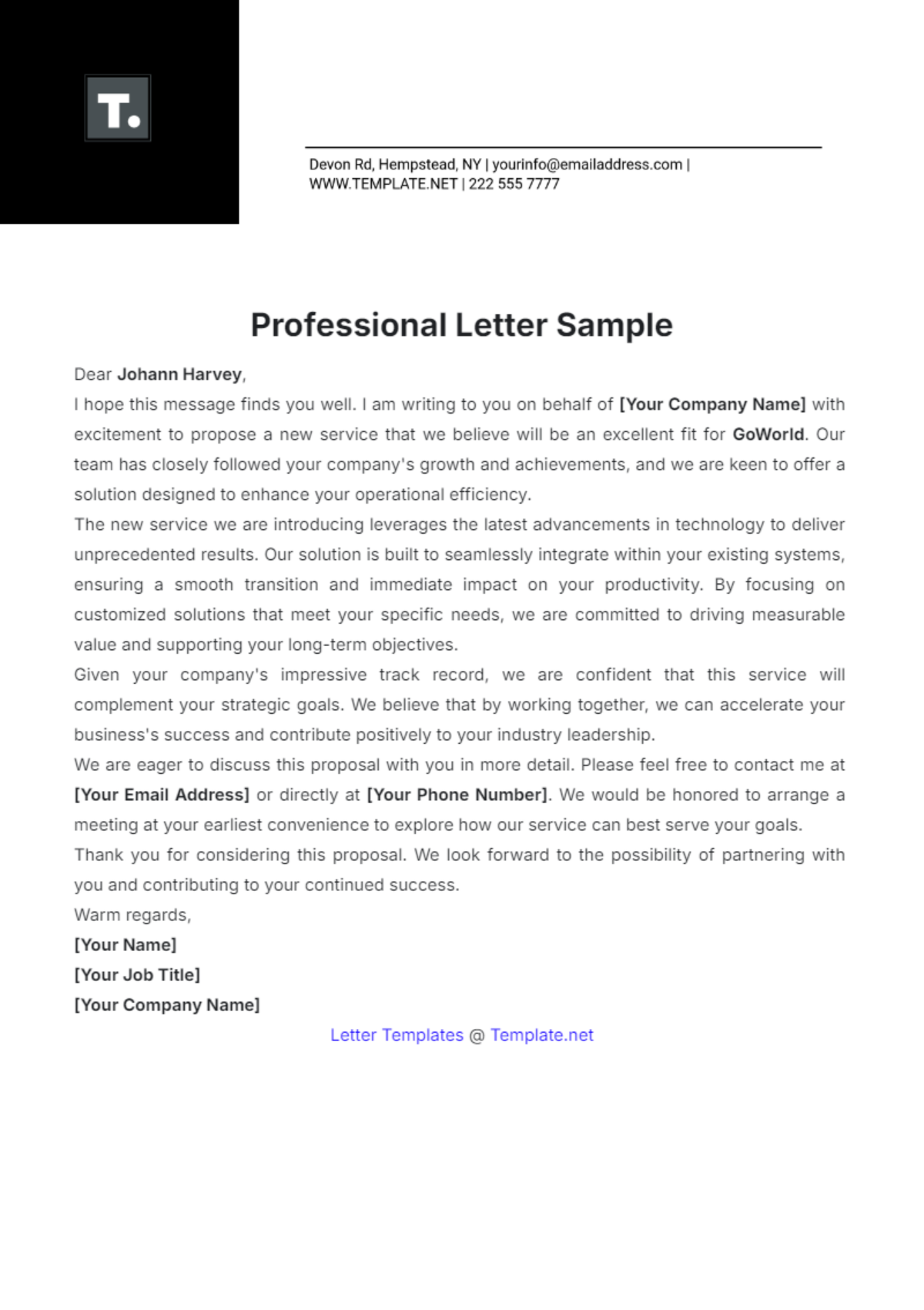 Professional Letter Sample Template - Edit Online & Download