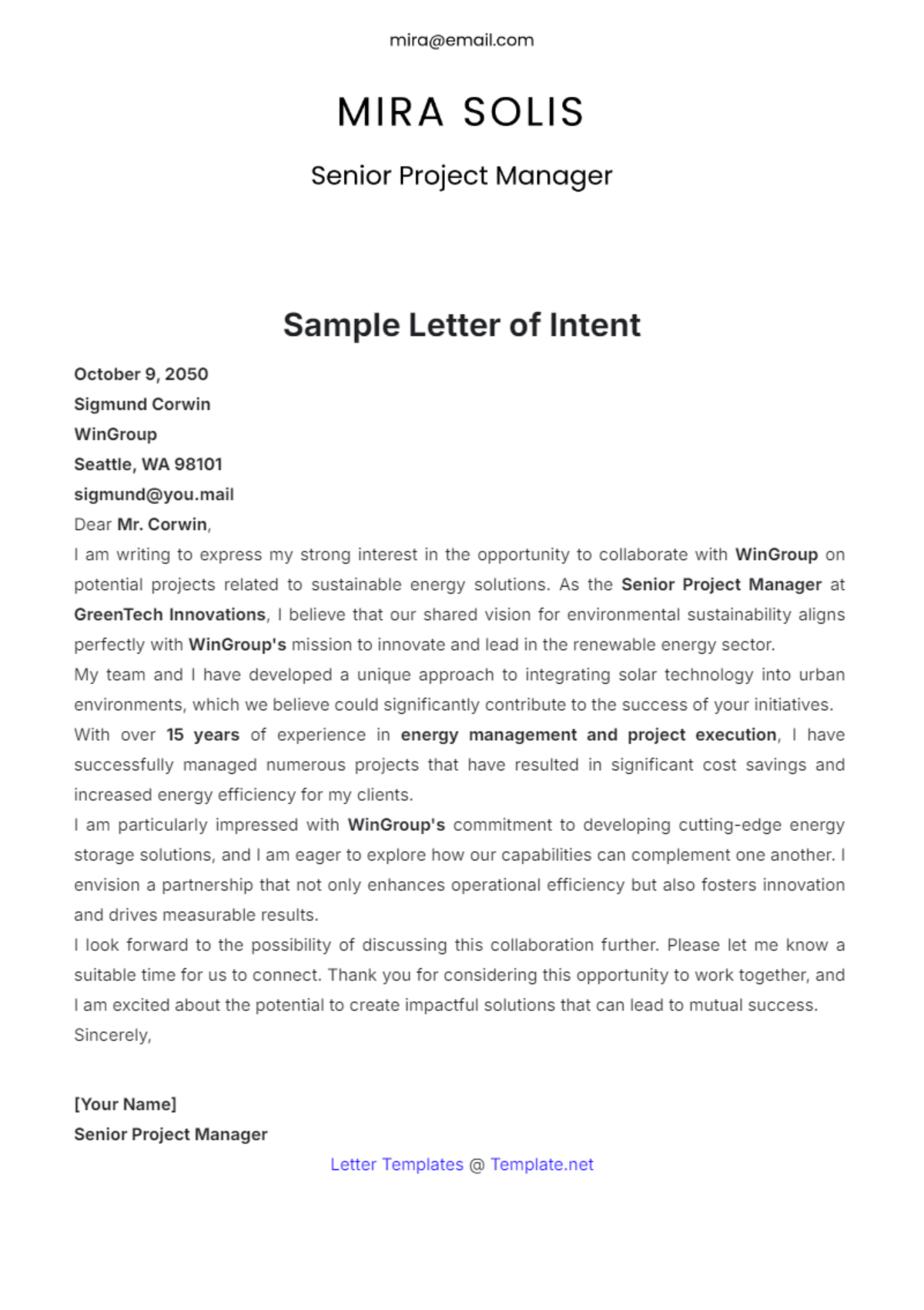 Sample Letter of Intent Template - Edit Online & Download