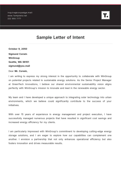 Free Sample Letter of Intent Template to Edit Online